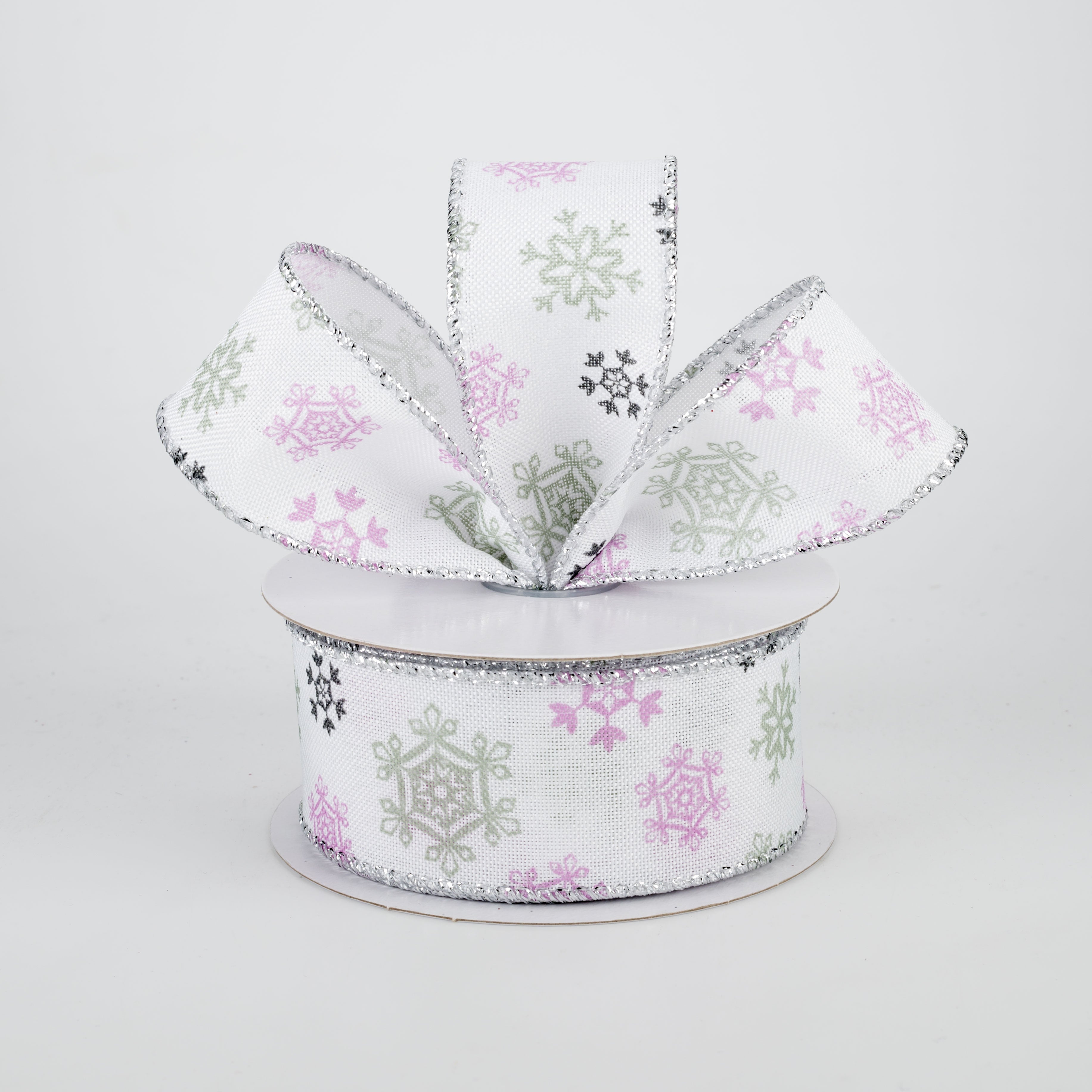 1.5 Inch Pastel Snowflakes Ribbon - Sage Green, Grey & Purple Christmas Decor (10 Yards) | Perfect for Gift Wrapping, Holiday Crafts & DIY Home Decor