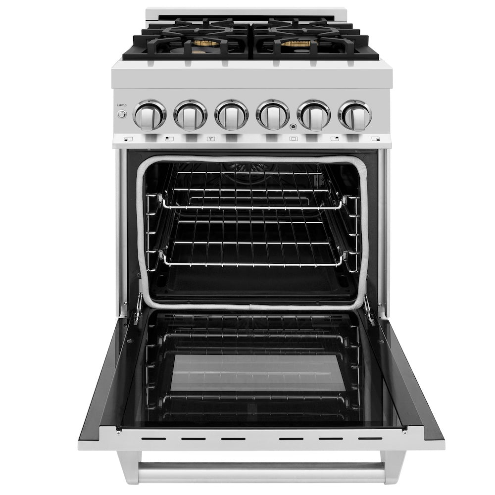 ZLINE 24 Inch 2.8 Cu. Ft. Stainless Steel Dual Fuel Range - Gas Cooktop & Electric Convection Oven with 4 Brass Burners (RA BR 24) | Perfect for Home Kitchens, Restaurants & Professional Chefs