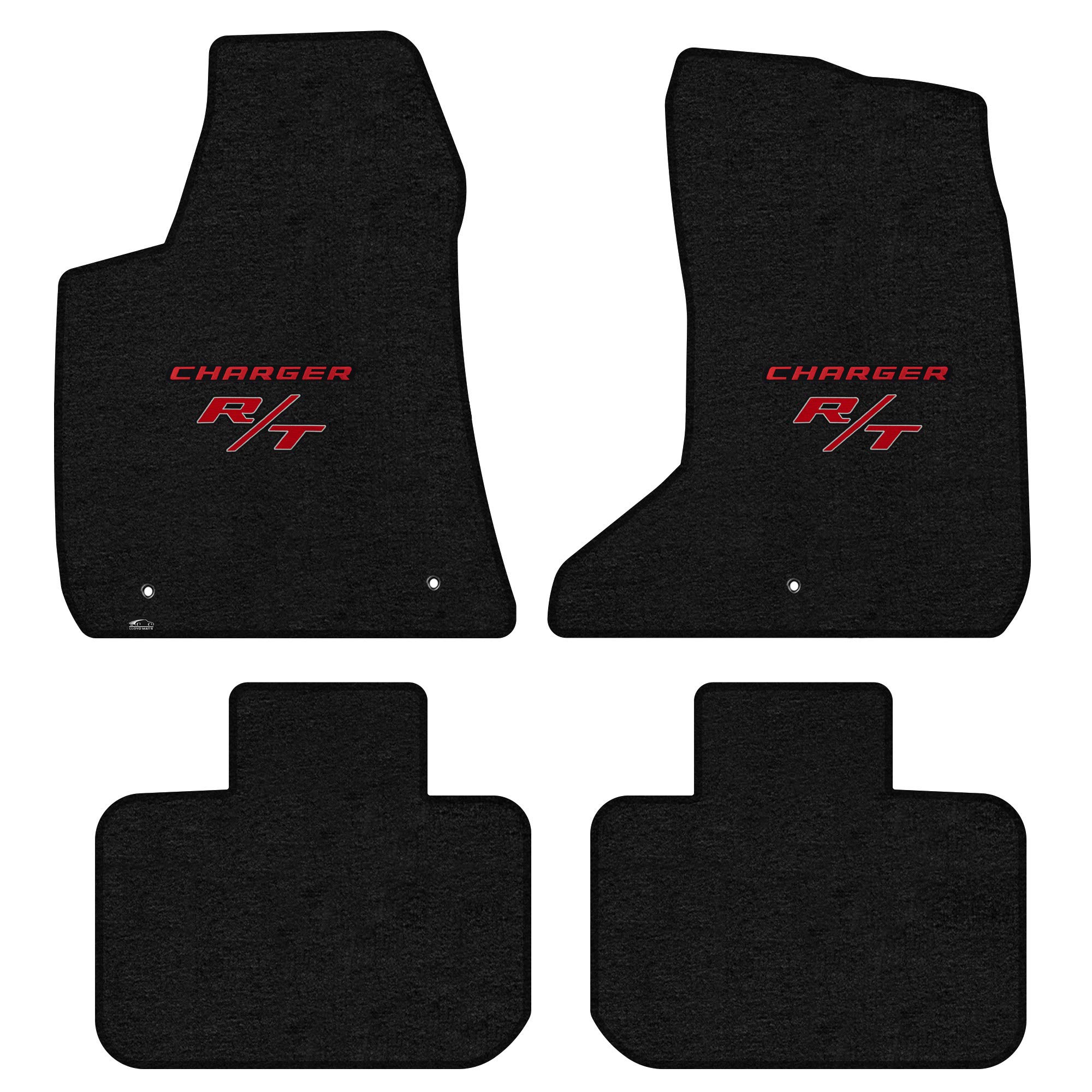 Premium Custom-Fit Carpeted Floor Mats for 2011-2023 Dodge Charger AWD - Luxury Car Floor Liners (4-Piece Set, Charcoal with Red Charger R/T Logo) - Perfect for All-Weather Protection & Interior Style Enhancement