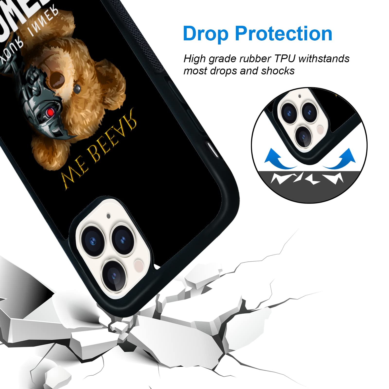FANXI Shockproof Cute Bear Phone Case for iPhone 11 Pro Max 6.5 Inch - Protective Cover for Men, Women, Boys & Girls - Durable Case for Teens & Adults (Black) - Perfect for Everyday Use, School & Outdoor Activities