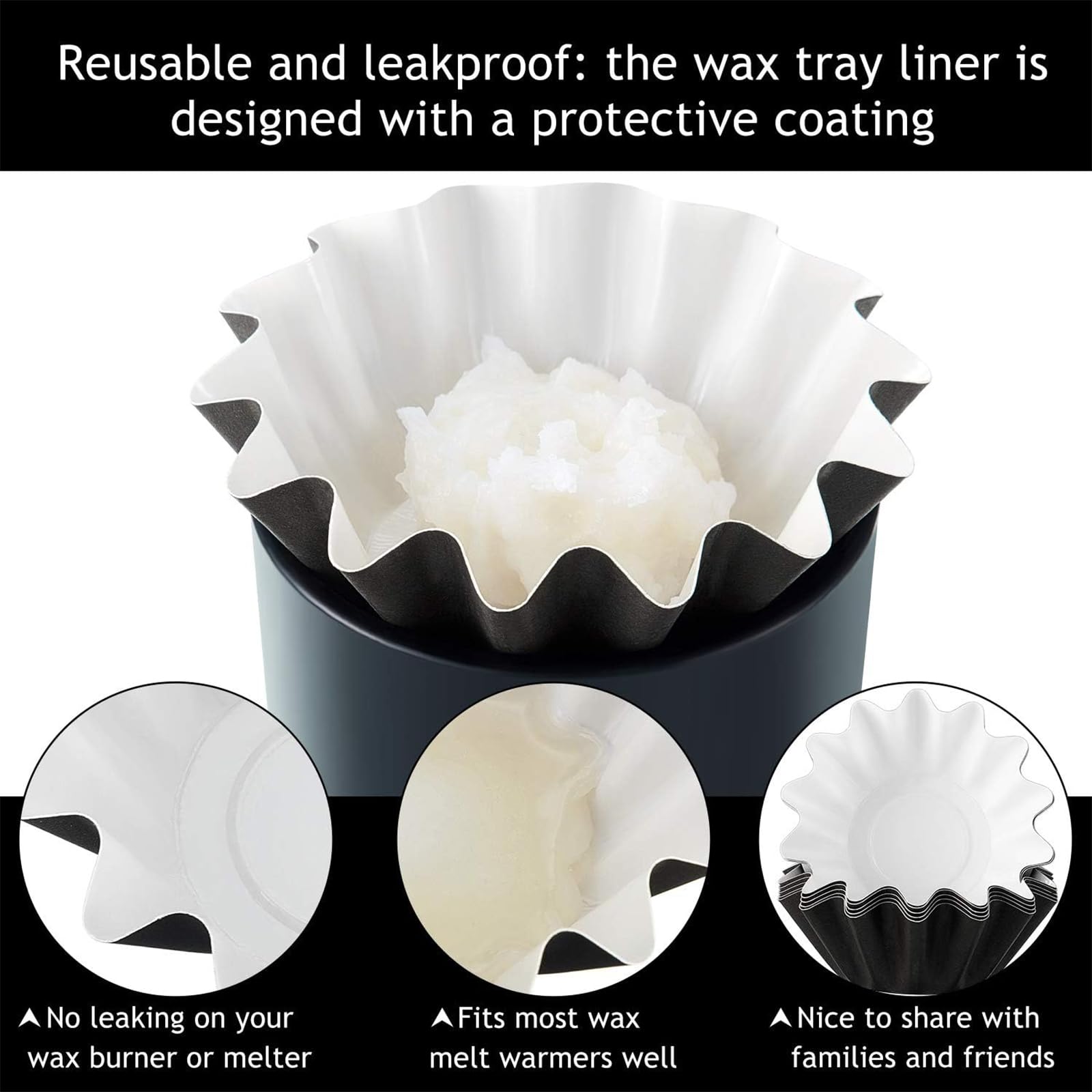 Boao 100-Pack Black Reusable Wax Melt Liners - Leakproof Wax Warmer Containers for Electric Plug-in Melters & Burners | Perfect for Scented Candles, Home Fragrance, Aromatherapy & Spa Relaxation