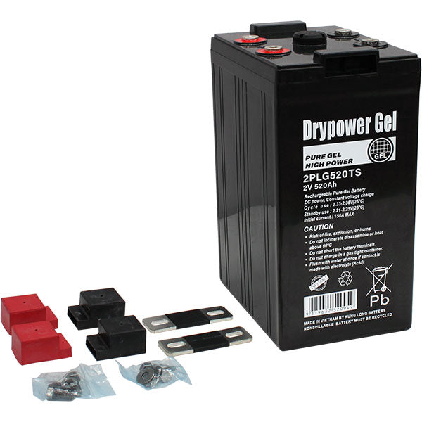 2V 520Ah Pure Gel Type Sealed Lead Acid Deep Cycle Battery - Solar Power Storage, Marine & RV Use, Off-Grid Energy Backup