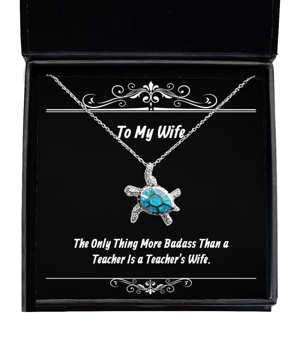 Badass Teacher Wife Opal Turtle Necklace - Perfect Christmas Gift for Educators & Spouses | Elegant Jewelry for School Events, Anniversaries & Romantic Occasions
