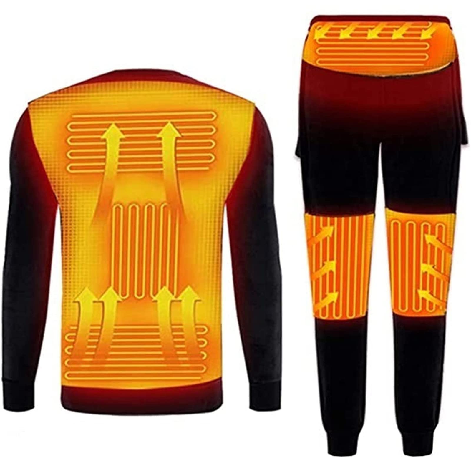 USB Heated Jacket & Pants Set - Winter Electric Heating Underwear for Men, XXL Black - Perfect for Skiing, Snowboarding & Outdoor Activities