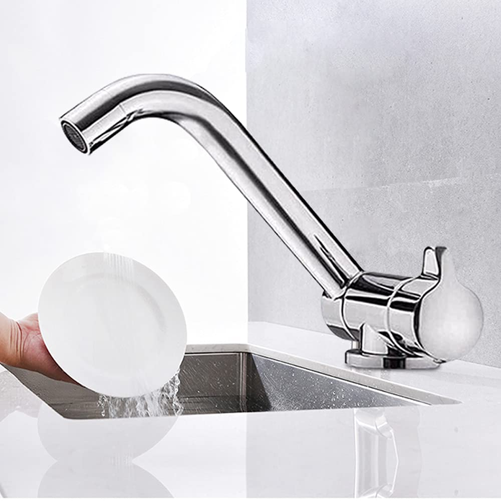 360° Rotating Foldable Kitchen Faucet - Hot & Cold Water Mixer Tap with Hose for RV, Boat, Caravan (Copper/Silver) - Perfect for Camping, Tiny Homes & Outdoor Adventures