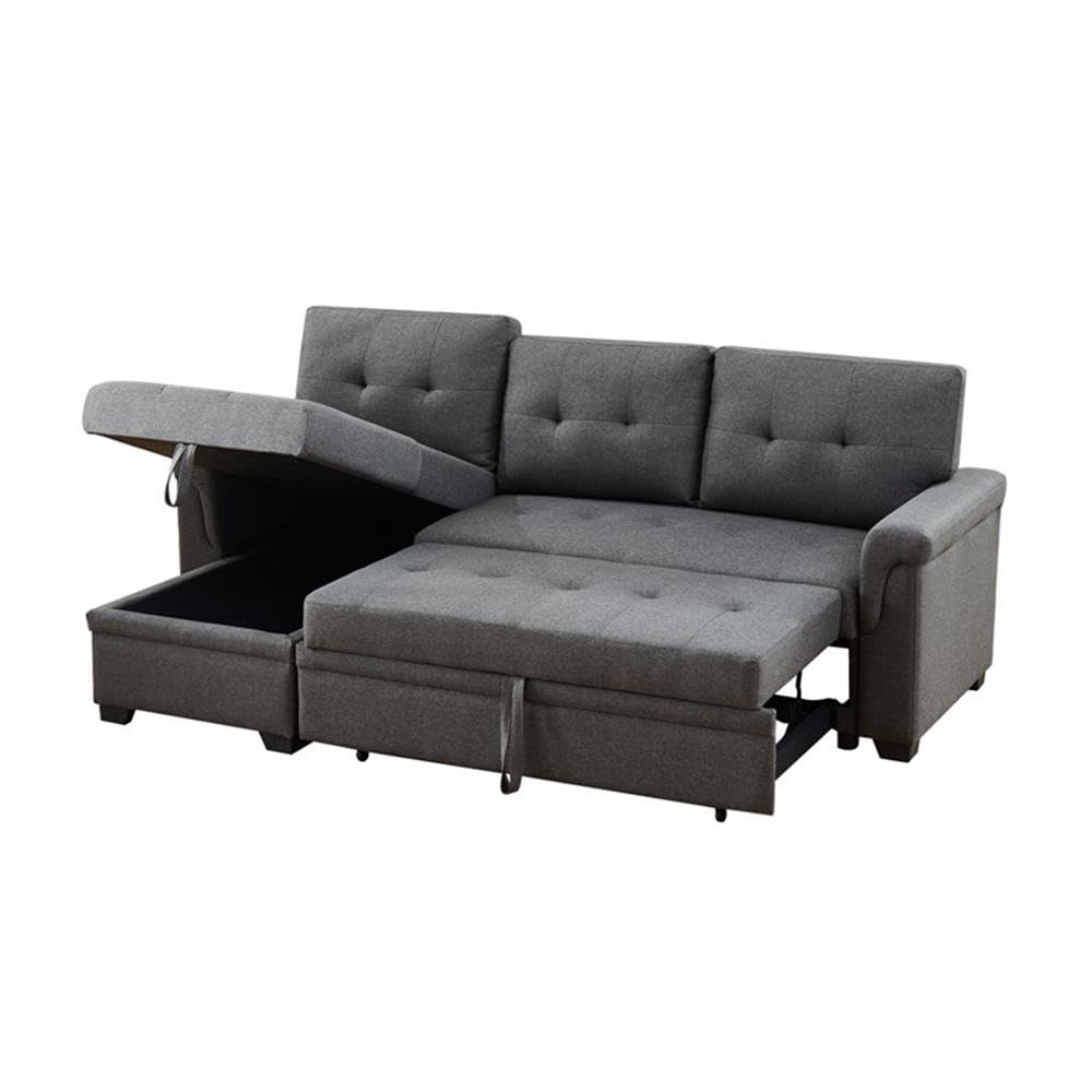 Lilola Home Destiny Dark Gray Fabric Reversible Sleeper Sectional Sofa with Storage Chaise - Modern Living Room Furniture for Small Spaces, Apartment & Home Theater Comfort