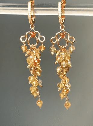 Natural Gemstone Zircon Cluster Dangle Earrings in Rose Gold Fill - Elegant Jewelry for Women, Perfect for Weddings, Parties & Special Occasions