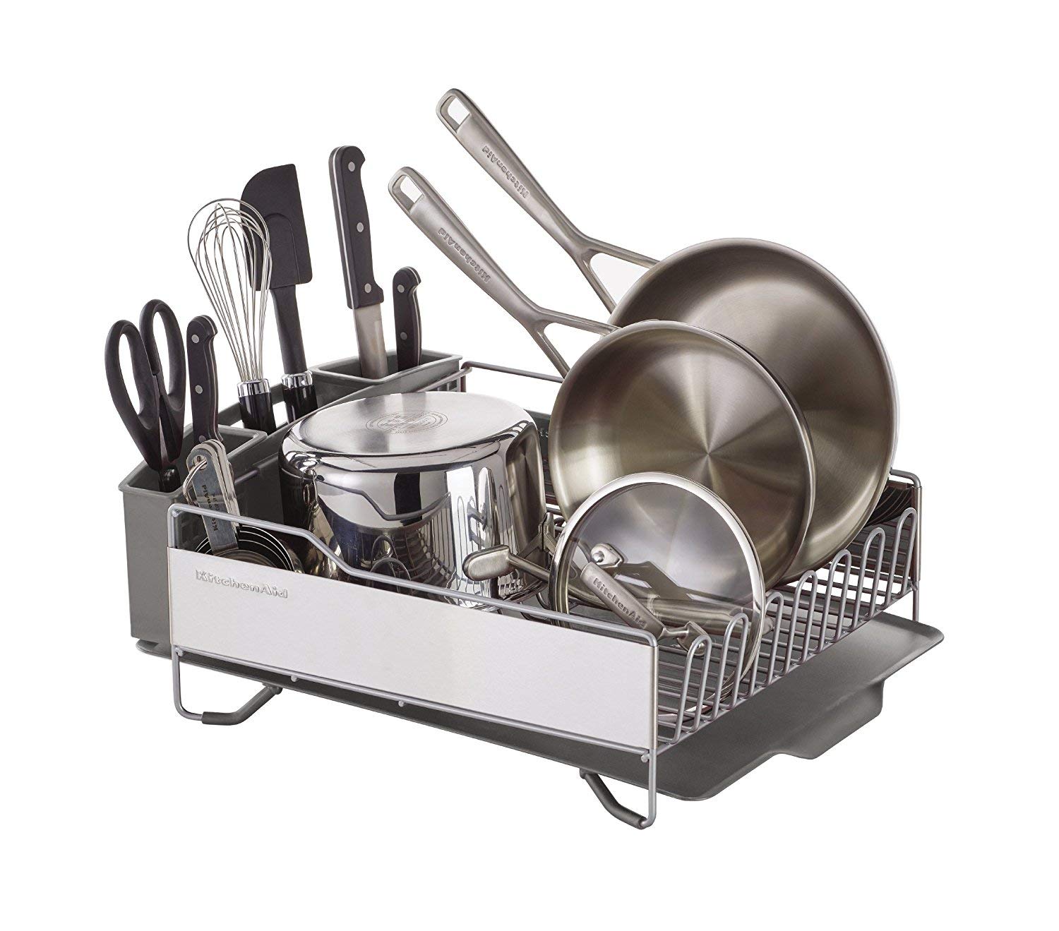 KitchenAid Large Capacity Dish Rack with OXO Good Grips SimplyTear Paper Towel Holder - Durable Stainless Steel Dish Drying Rack with Towel Dispenser for Kitchen Countertop Organization