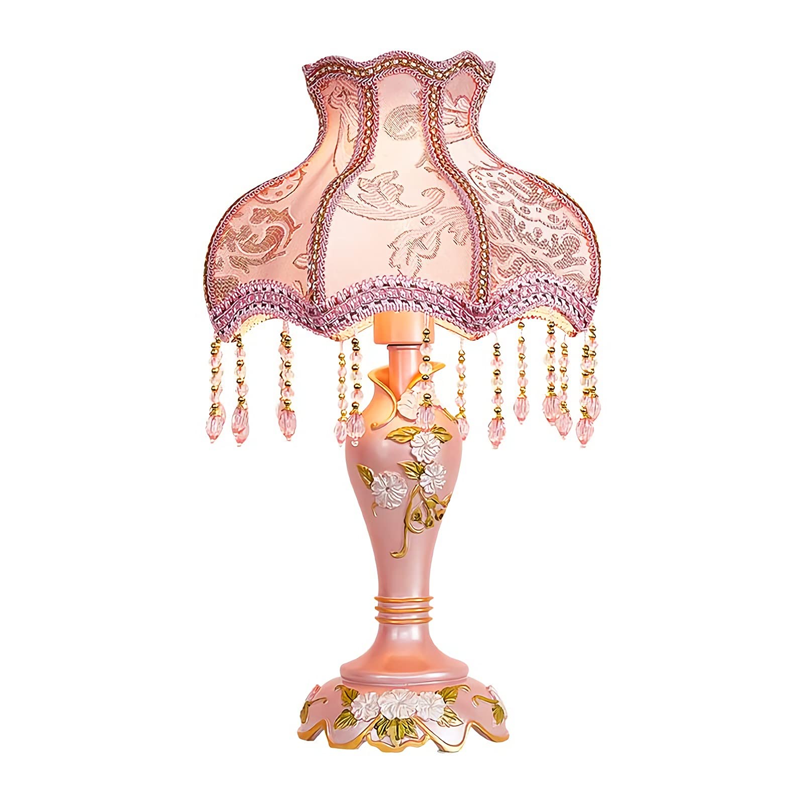 Vintage Art Deco Resin Table Lamp - Mid-Century Pink Desk Lamp with Rustic Fabric Bell Shade, Princess Style Reading Light for Bedroom, Living Room, Office, Study & Dorm Decor | Perfect for Nightstand, Workspace & Cozy Reading Nook