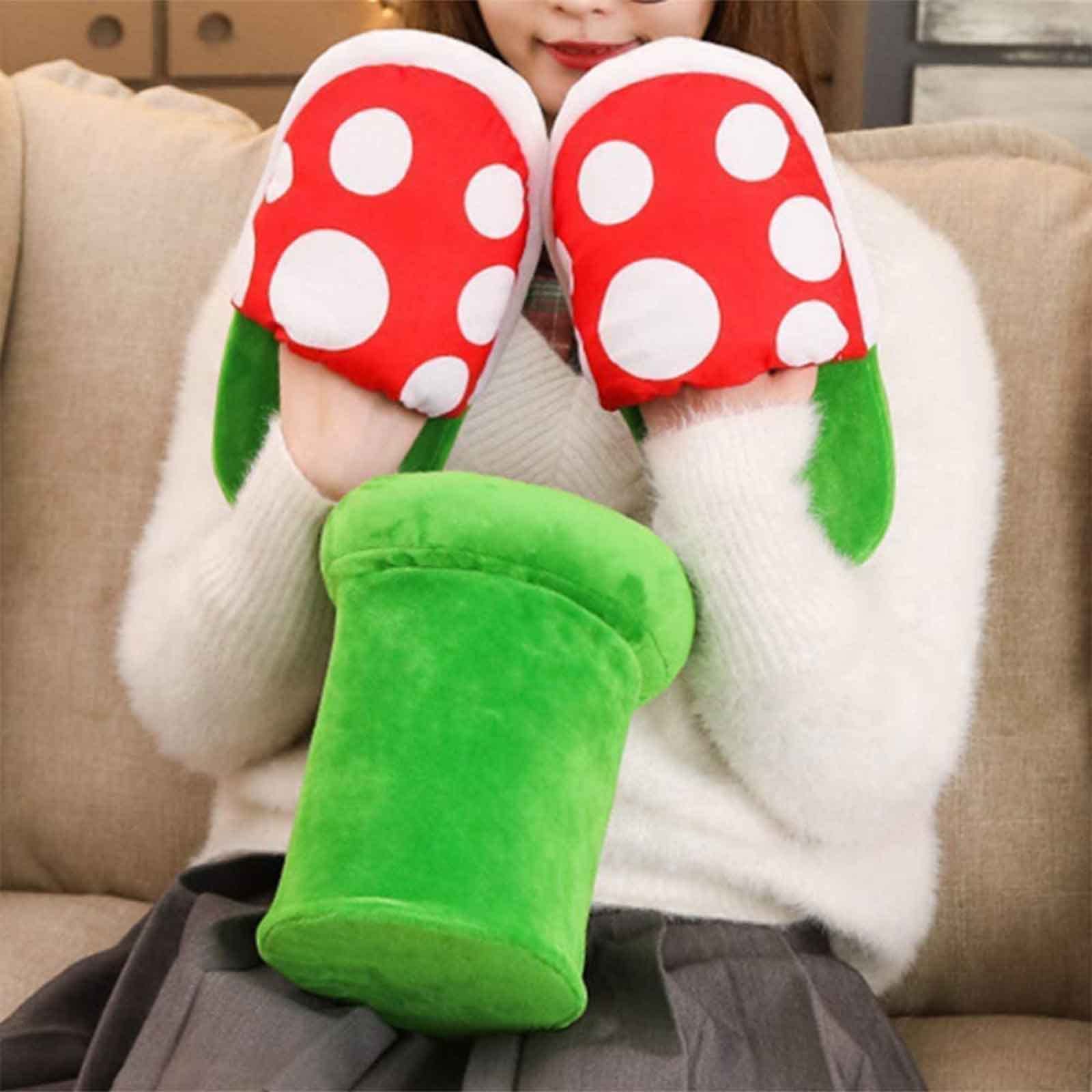 Piranha Plant Slippers - Super Mario Inspired Plush House Slippers with Green Pipe Pot Holder | Cute Mushroom Slippers for Gamers & Anime Fans | Perfect Gift for Cosplay, Lounge Wear & Video Game Enthusiasts