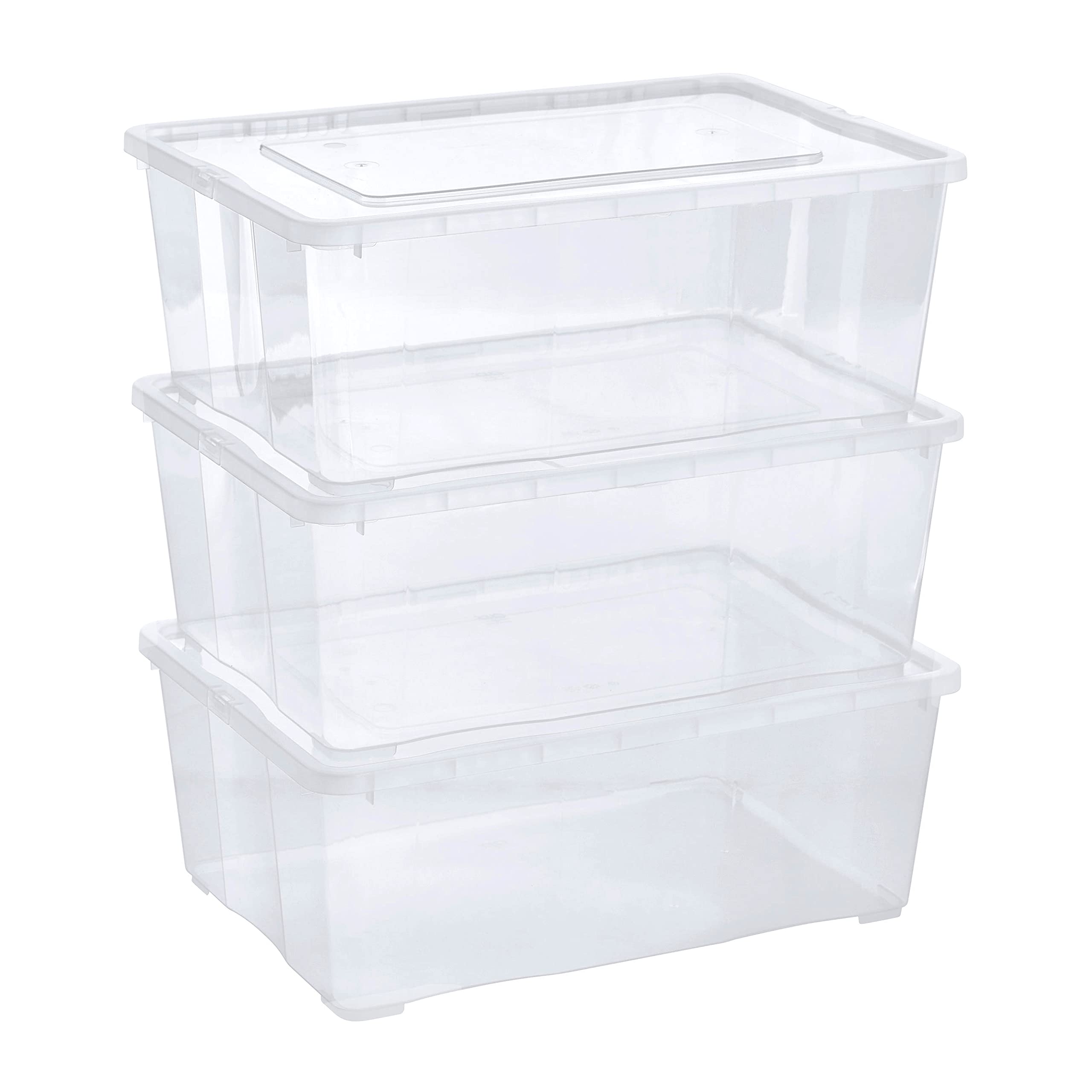 Grizzly 3-Pack Clear Stackable Storage Boxes with Lids - 10 Liter (14.8x10.4x5.7 inch) Plastic Organizer Containers for Home, Office & Craft Organization - Perfect for Pantry, Closet & Toy Storage