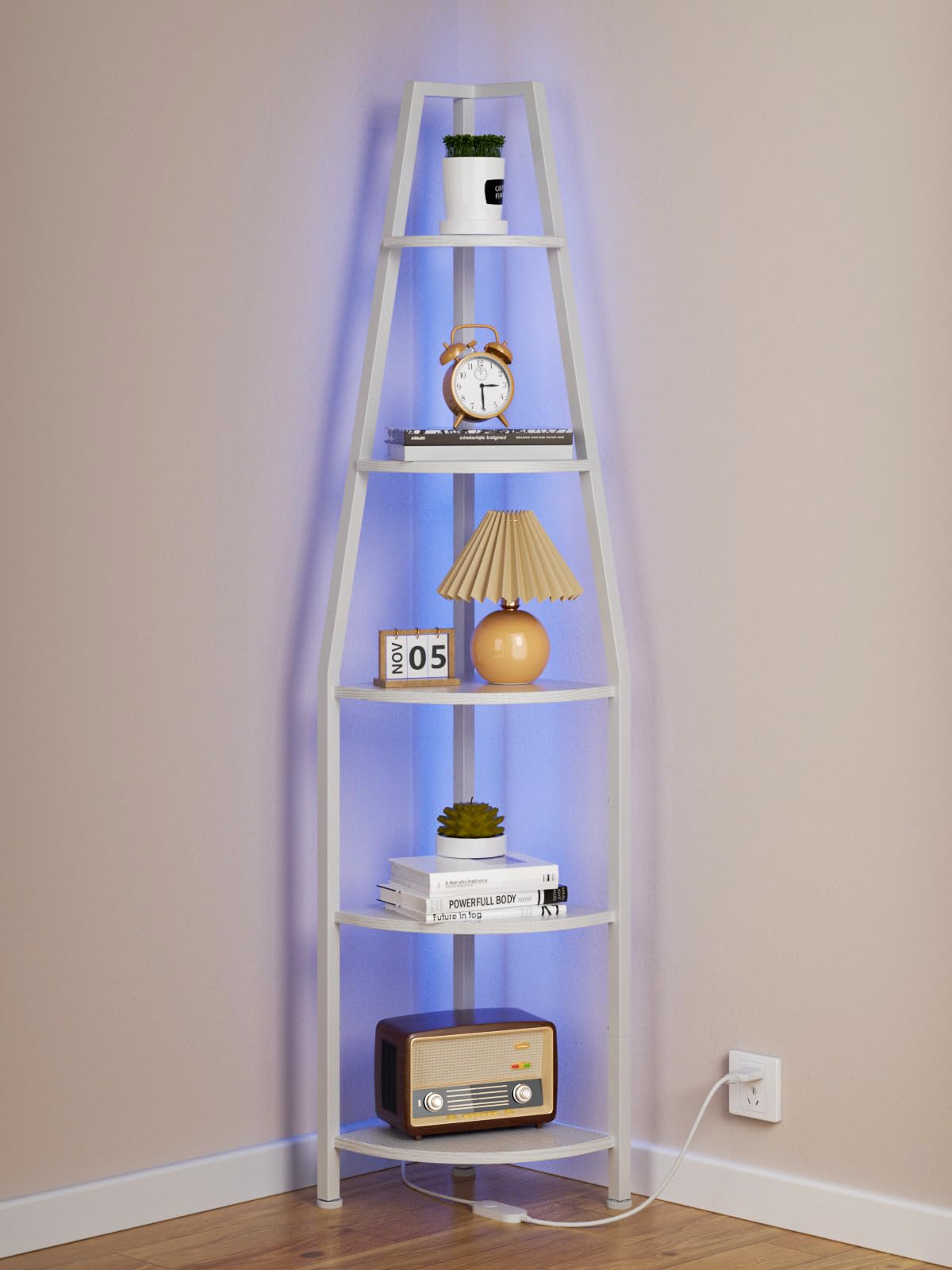 Furnulem 5-Tier Corner Shelf with LED Lights - 67.2