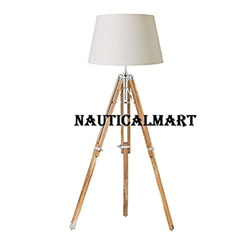 NauticalMart Teak Wood Tripod Floor Lamp Stand - Natural Timber Home Decor Lighting (Shade Not Included) | Perfect for Living Room, Bedroom, or Office Ambient Lighting