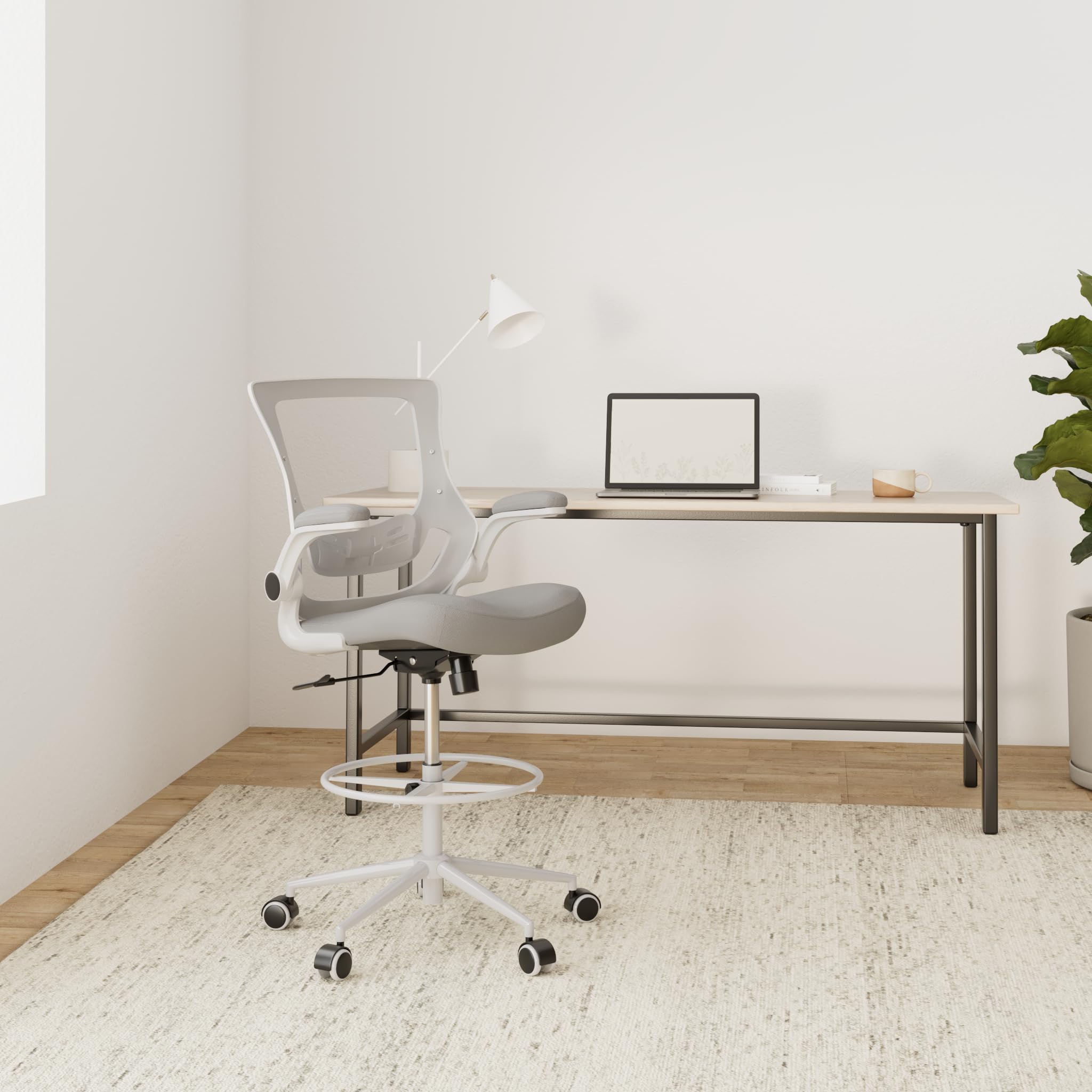 Misolant Adjustable Height Drafting Chair - Ergonomic Office Chair with Lumbar Support, Flip-Up Arms & Footrest Ring for Standing Desks, Bar Stools & Home Office Workspaces
