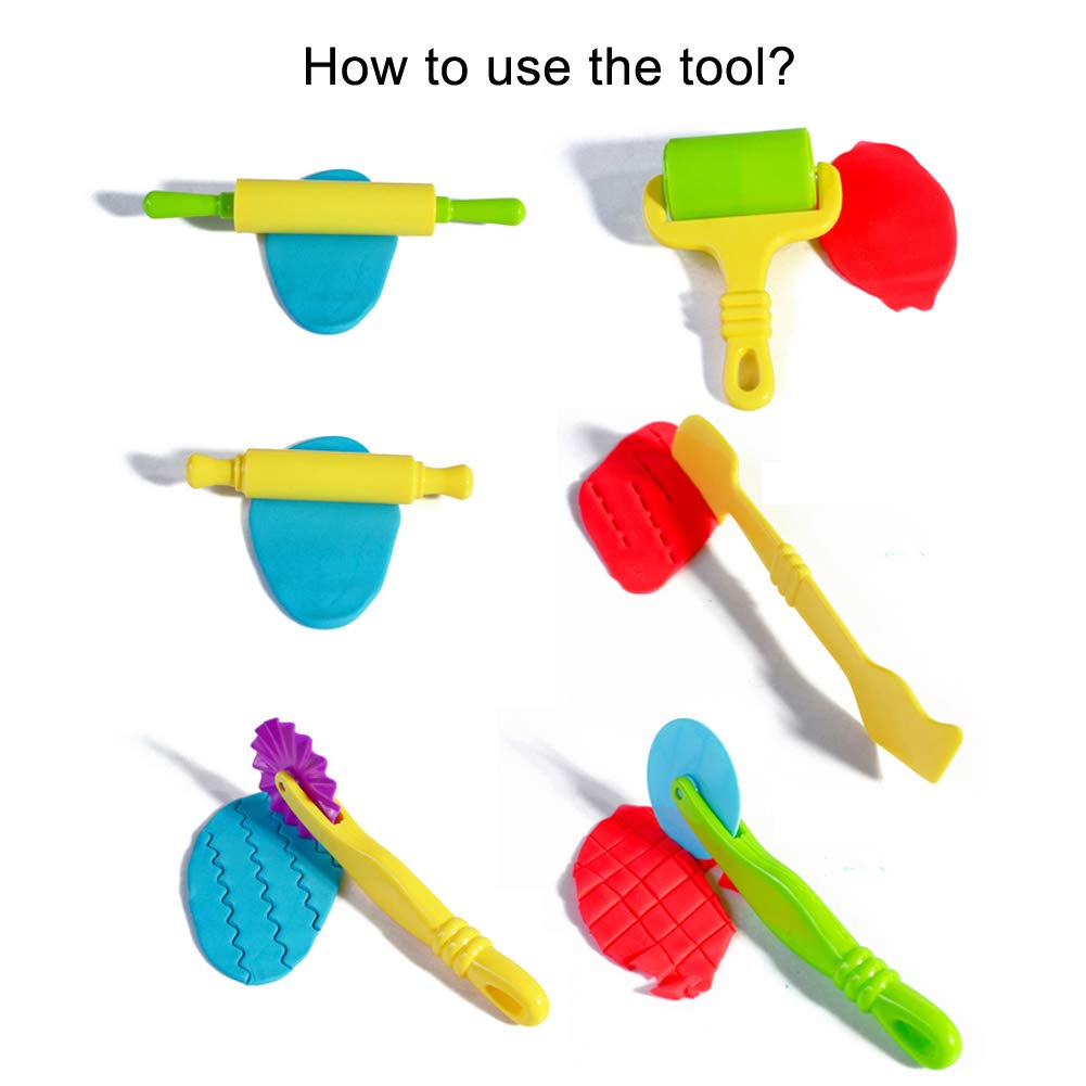 DesignerBox 6-Piece Clay Dough Tools Kit - Art Modeling Set with Rollers, Molds & Cutters - Plastic Play Dough Tools for Kids - Perfect for DIY Crafts, School Projects & Sensory Play Activities