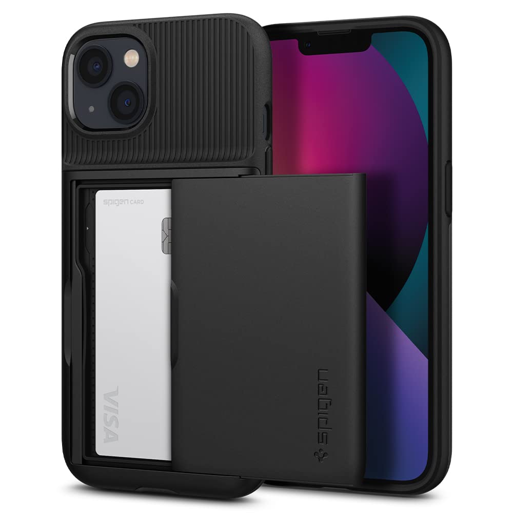 Spigen Slim Armor CS iPhone 13 Case (2021) - Protective & Slim Design with Card Slot | Perfect for Everyday Use & Travel | Black