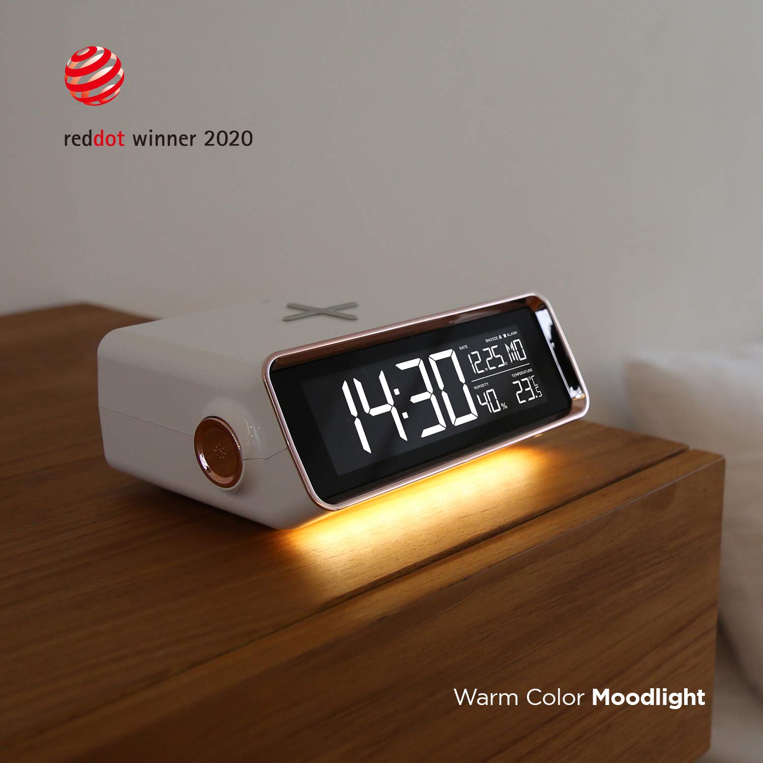 Mooas Wireless Charging Nightlight Alarm Clock with 10W Fast Charging Pad - Compatible with iPhone 15/15 Pro/14/14 Pro & Samsung Galaxy S24/S23/S22 - Perfect for Bedside, Office & Travel Use