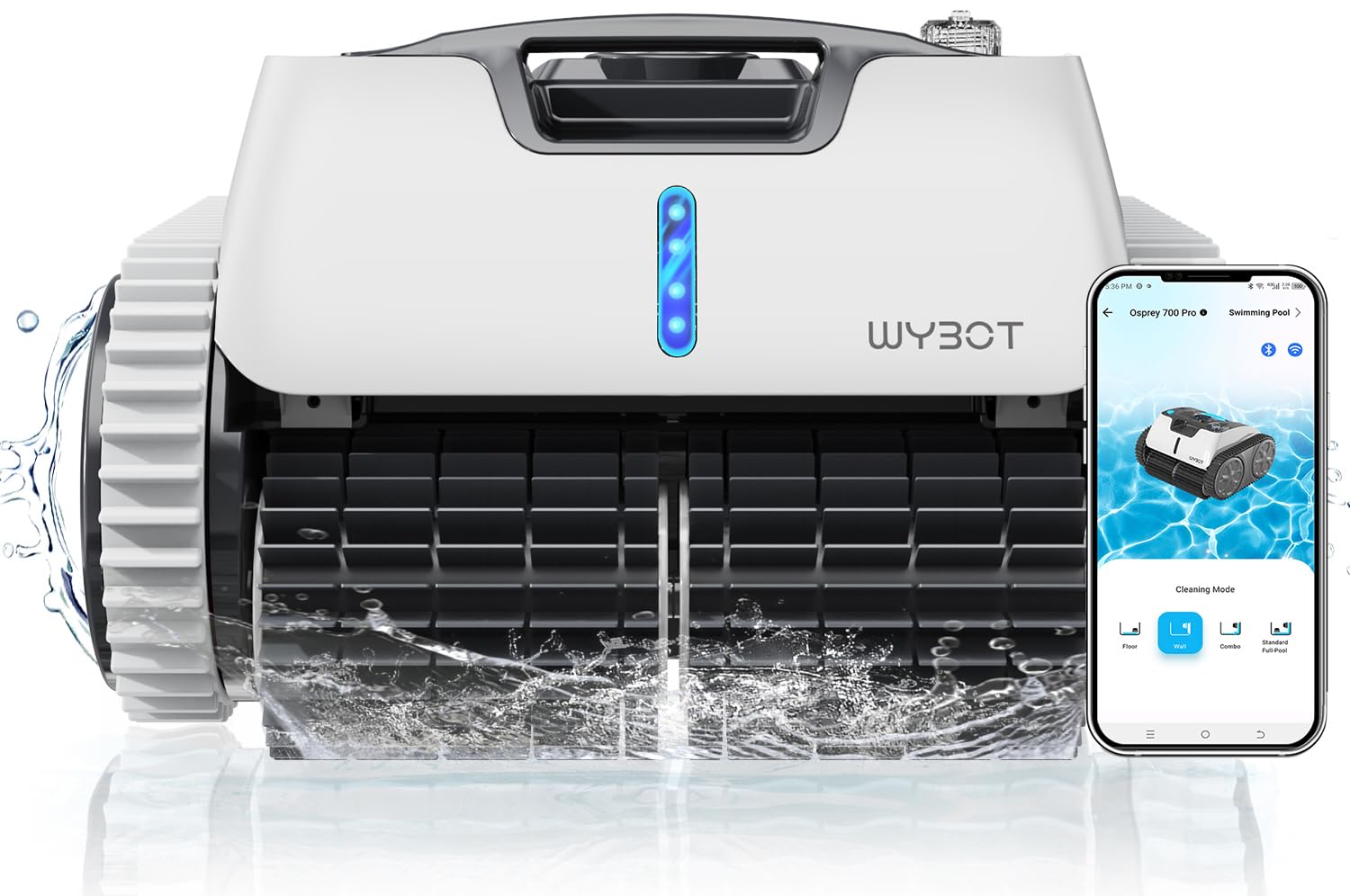 WYBOT Osprey 700 Pro Robotic Pool Cleaner with Smartphone APP Control - 65W Powerful Wall-Climbing Automatic Pool Vacuum with Smart Navigation, 9200mAh Battery & LED Indicator - Ideal for Inground Pools, Concrete & Tile Surfaces - Perfect for Weekly Maintenance & Deep Cleaning of Residential & Commercial Pools