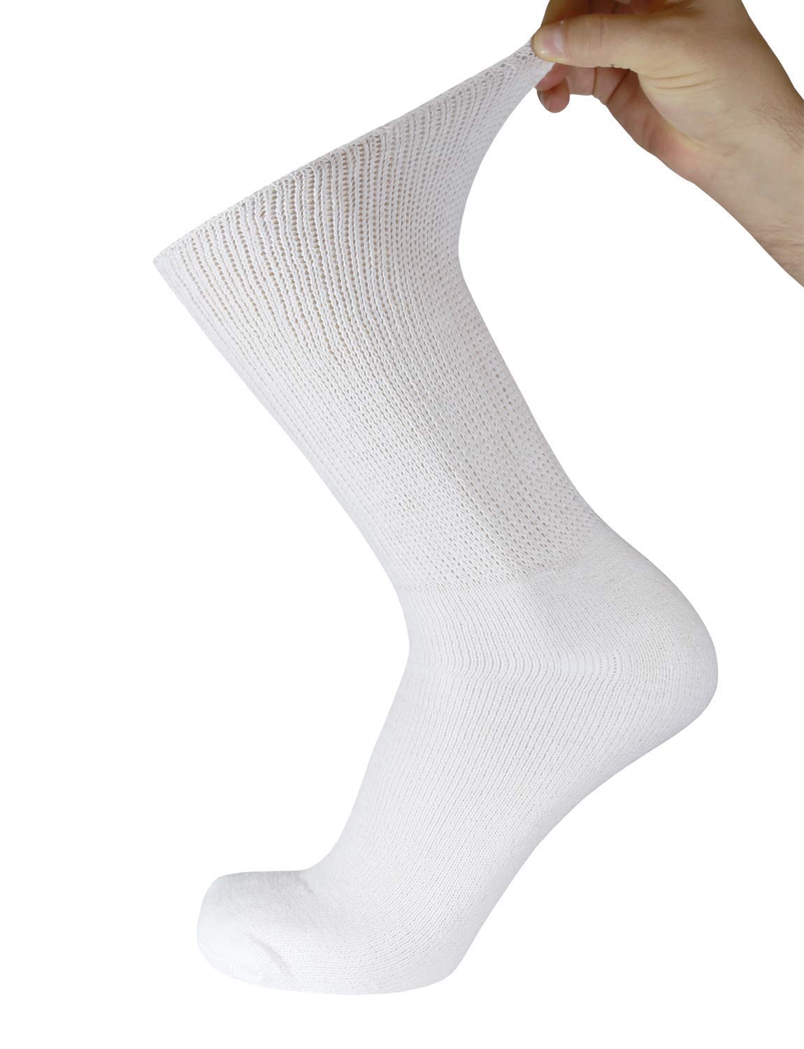 3 Pairs Premium Cotton Diabetic Socks for Men & Women - Loose Top Crew Socks for Neuropathy, Swelling Relief (Size 13-16, White) - Ideal for Daily Wear, Work & Travel Comfort