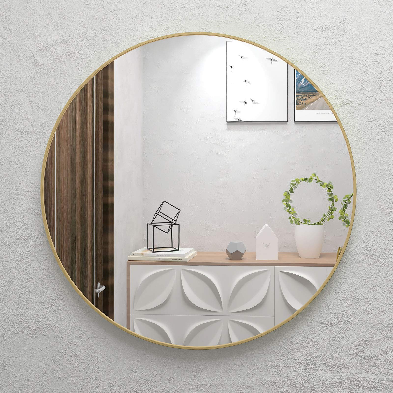 Anwick 32 Inch Gold Round Wall Mirror - Large Farmhouse Circle Mirror for Bathroom, Vanity, Entryway & Home Decor - Perfect for Makeup, Hallway & Living Room Wall Decoration