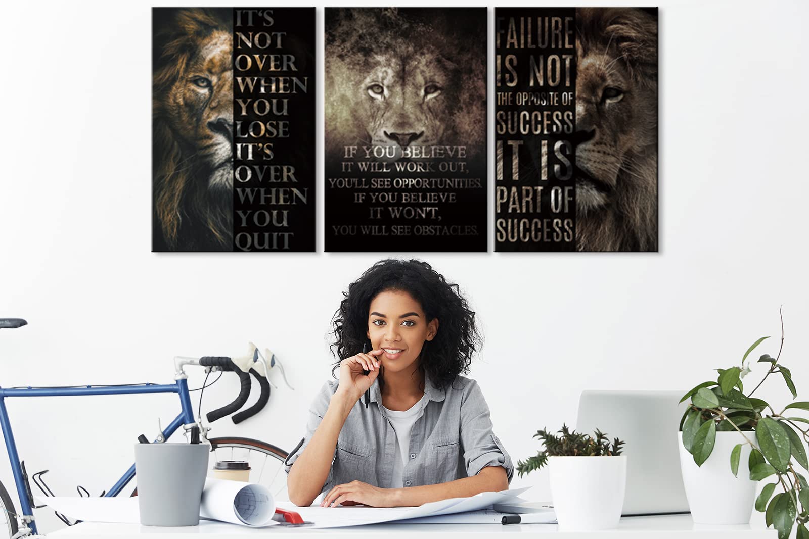 3-Piece Motivational Canvas Wall Art Set - Inspirational Lion Quotes for Entrepreneurs, Success & Positivity - Perfect for Home Office, Classroom & Office Decor - Easy to Hang (20''W x 28''H x 3)
