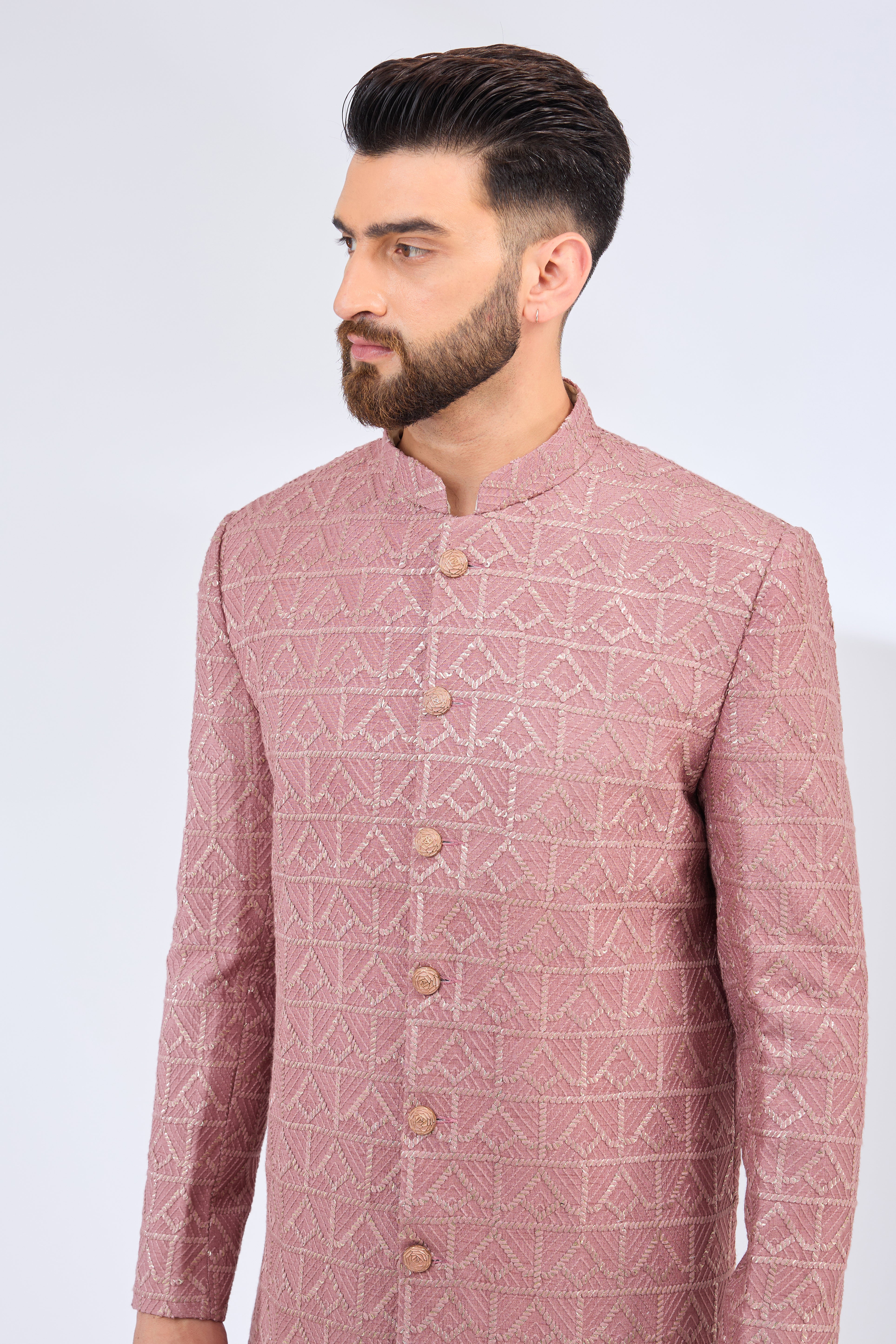 Royal Pink Onion Cut Silk Sherwani for Men - Elegant Indian Wedding Attire for Grooms & Special Occasions
