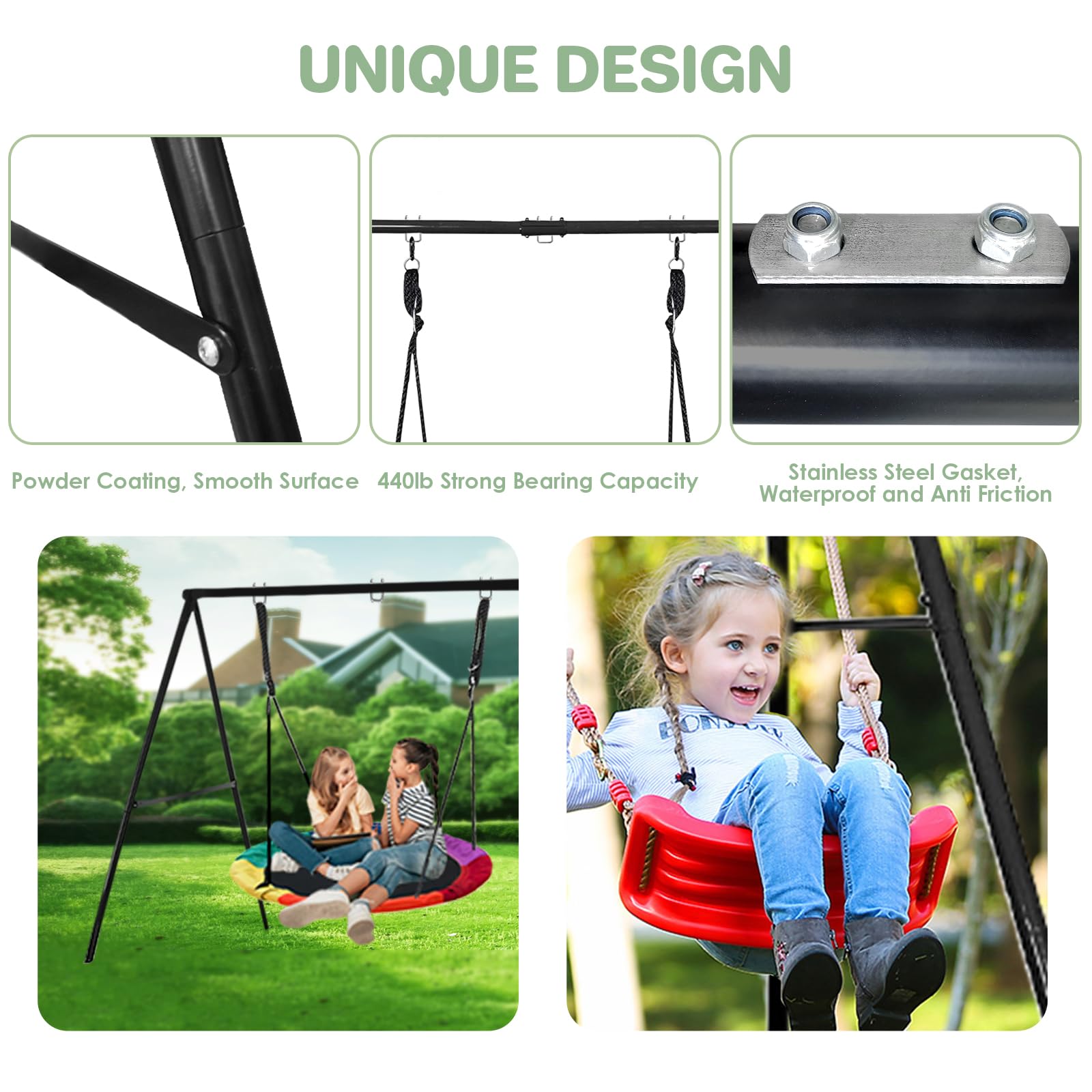 IKARE Heavy Duty Metal Swing Frame for Kids - 440 LB Capacity, Universal Fit for Most Swings - Indoor & Outdoor Use in Backyard, Garden, Playground (Perfect for Family Fun & Outdoor Activities)