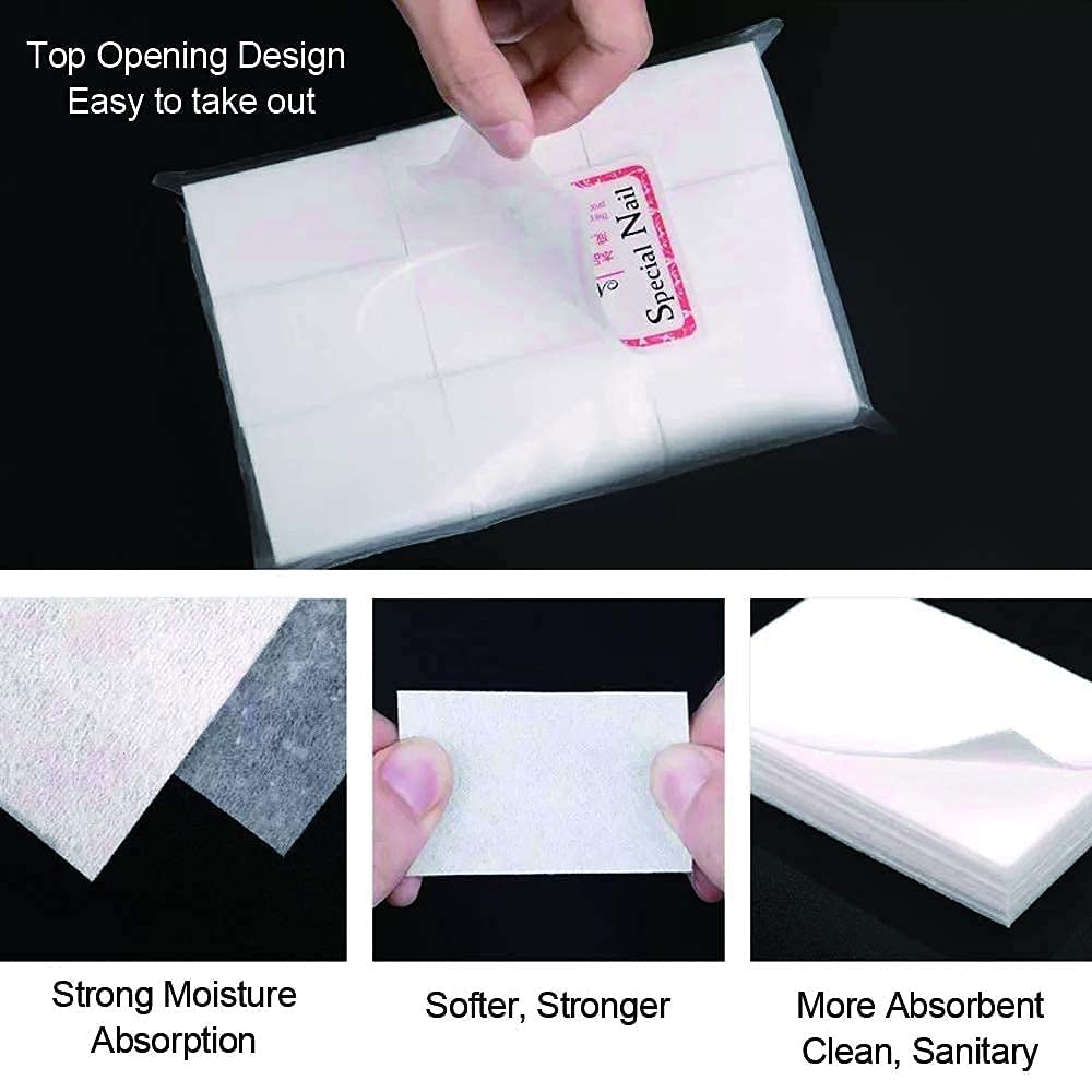 1000 Pcs Sminakh Lint-Free Nail Wipes - Premium Cotton Pads for Gel Nail Polish Removal, Eyelash Extension Glue Cleaning & Nail Care | Gentle, Absorbent & Non-Irritating for Salon & Home Manicure Use