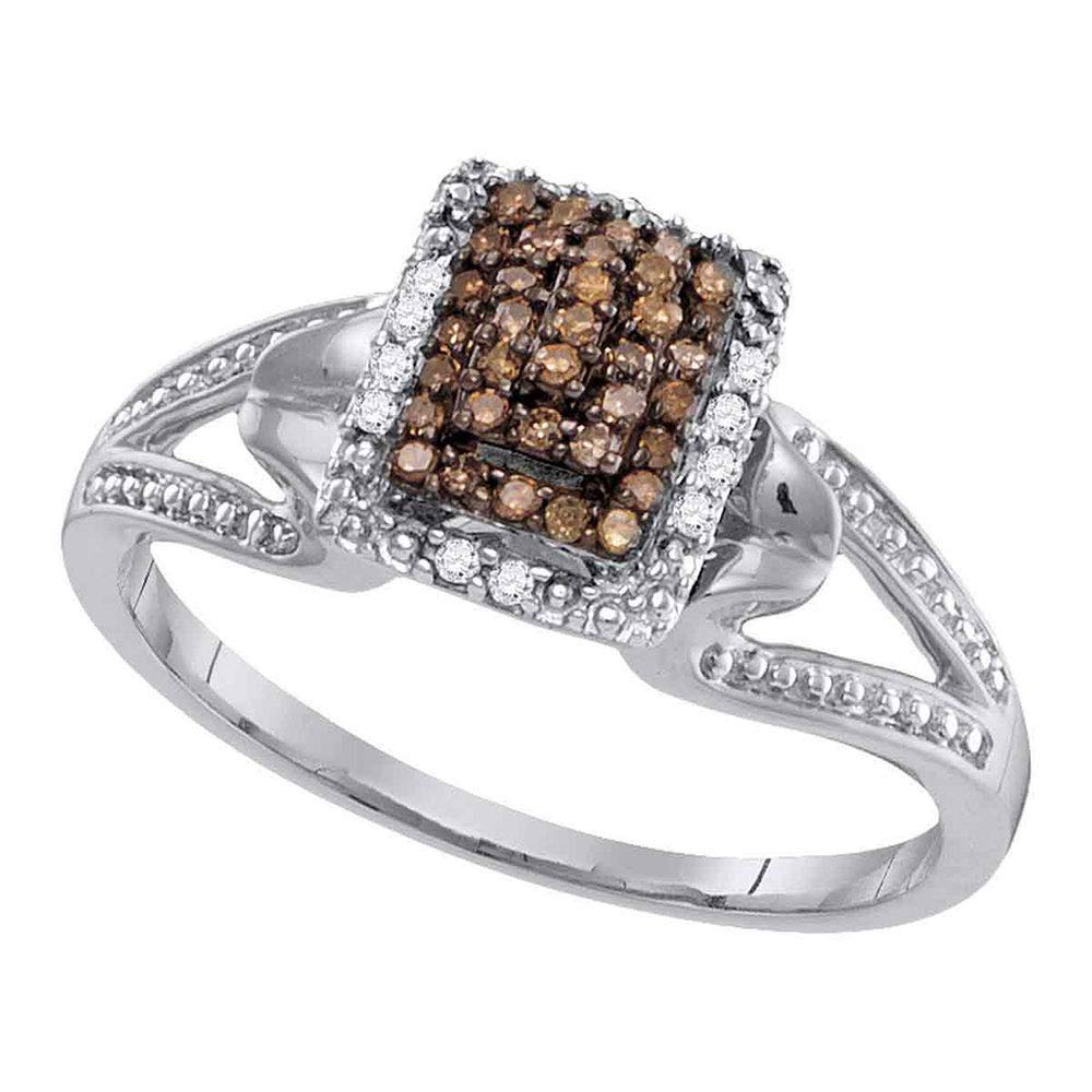 10K White Gold Round Brown Diamond Cluster Ring for Women - 1/6 CTW Dazzlingrock Collection | Elegant Jewelry Gift for Anniversary, Birthday & Special Occasions