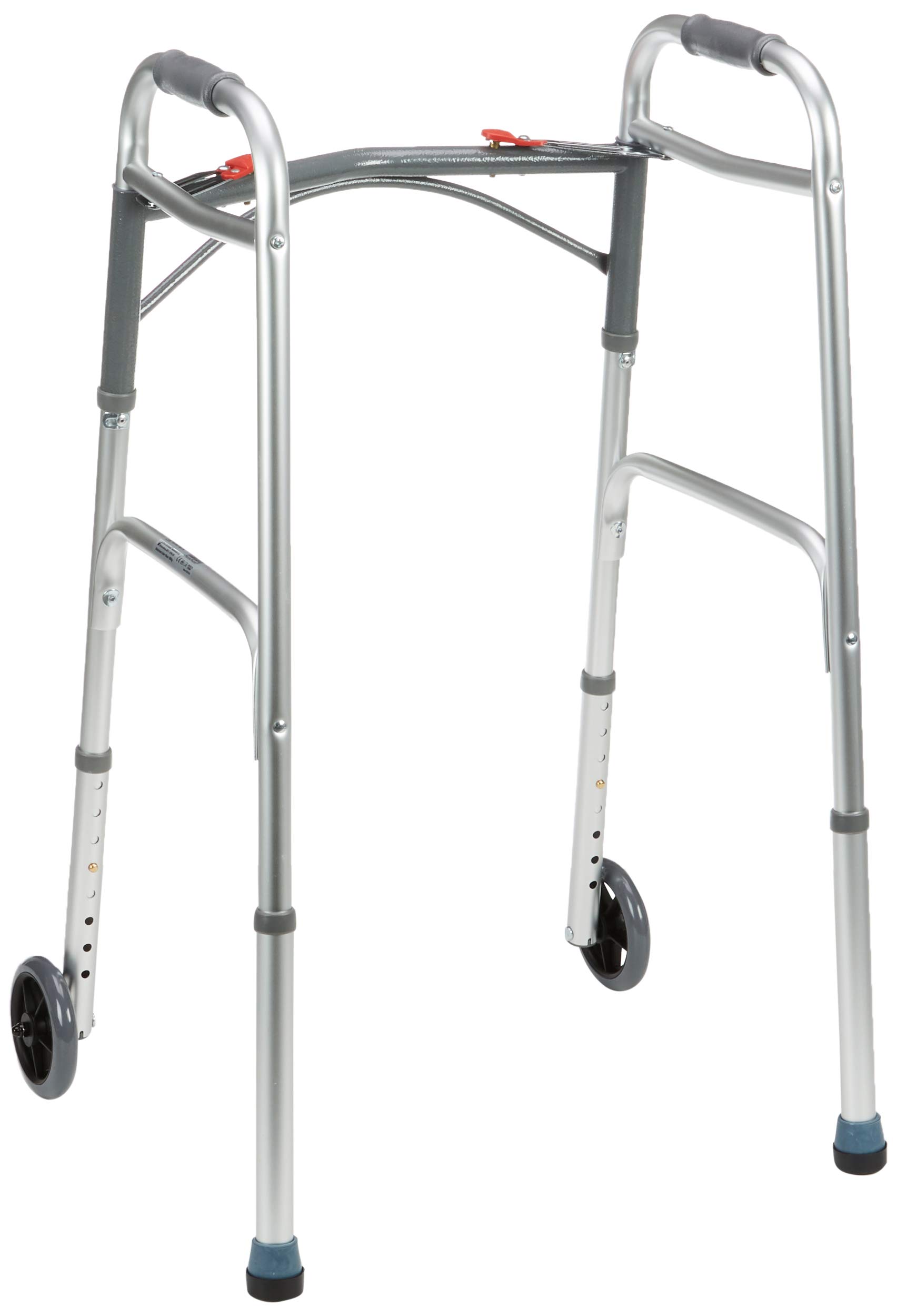 Drive DeVilbiss Folding Lightweight Aluminum Walker with Wheels - Adjustable Height Mobility Aid for Seniors & Adults, Indoor/Outdoor Use for Stability & Support