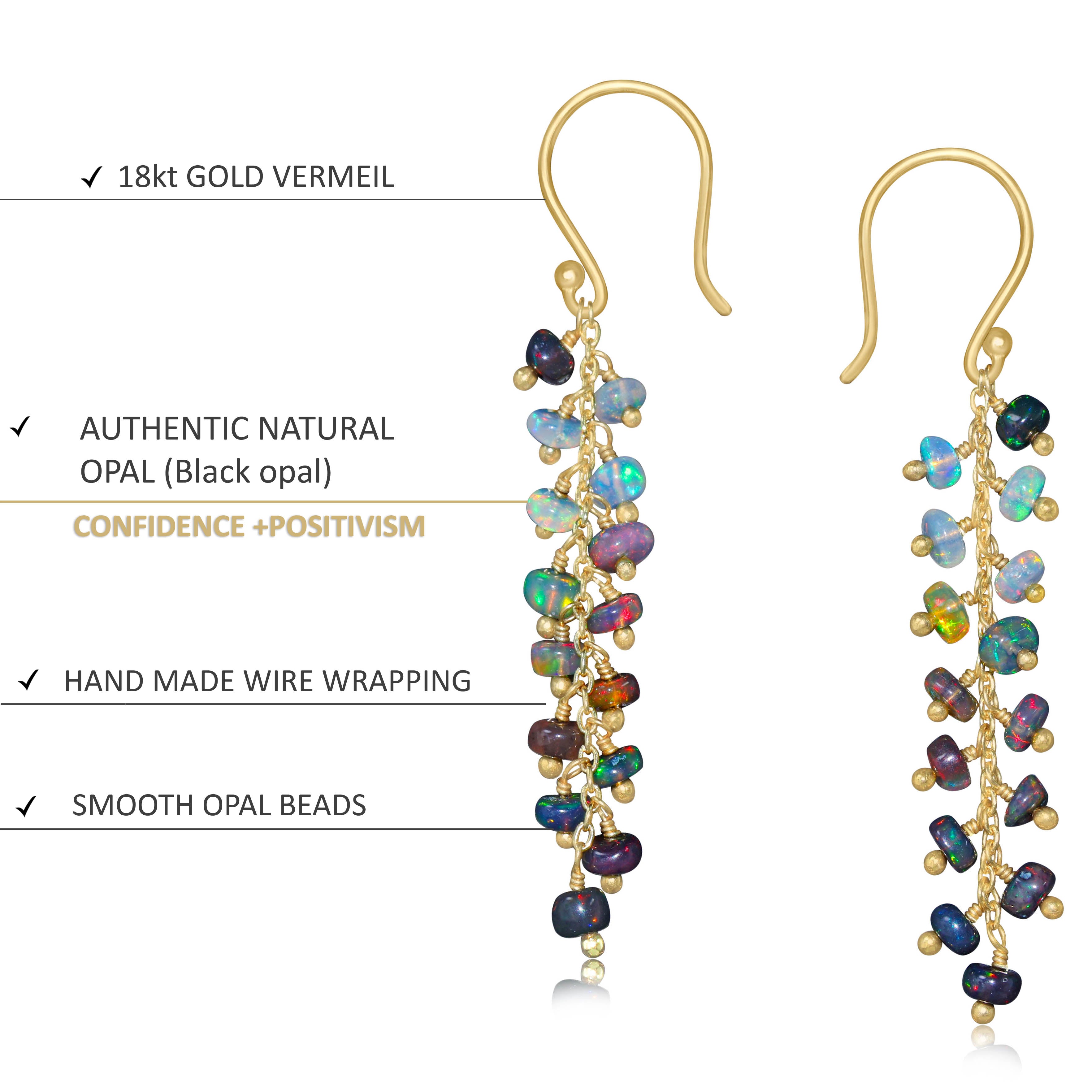 Natural Black Opal Beaded Long Cluster Dangle Earrings for Women | Handmade Bohemian Jewelry | Perfect for Parties, Weddings & Special Occasions