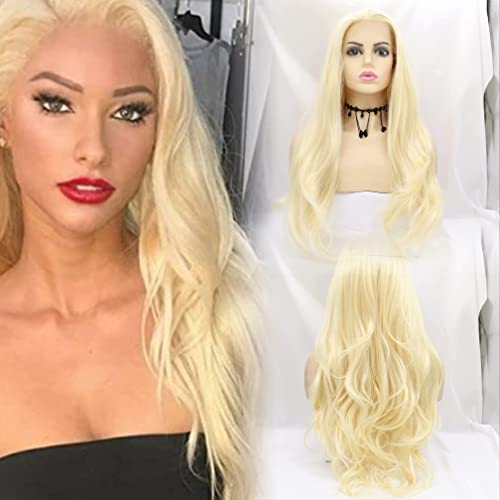 Blonde Lace Front Wigs for Women - 24 Inch Synthetic Loose Wave Blue Wig with High Temperature Fiber - Perfect for Cosplay, Halloween Costumes & Daily Fashion Hair Replacement
