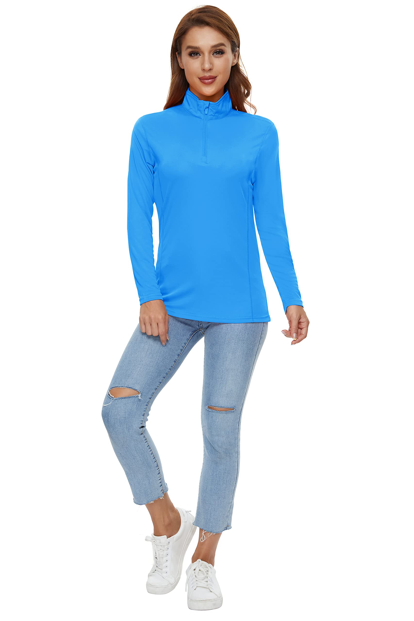 CRYSULLY Women's Long Sleeve Sun Protection Shirt - UPF 50+ UV Blocking, 1/4 Zip Quick Dry Hiking Top for Summer, Outdoor Activities & Travel