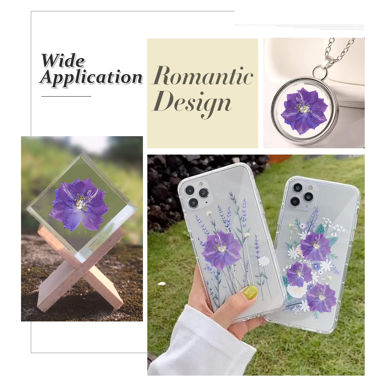 60PCS Natural Purple Pressed Dried Larkspur Flowers (Delphinium) for Resin Art, DIY Crafts, Candle Making - Perfect for Home Decor, Wedding Bouquets & Scrapbooking Projects