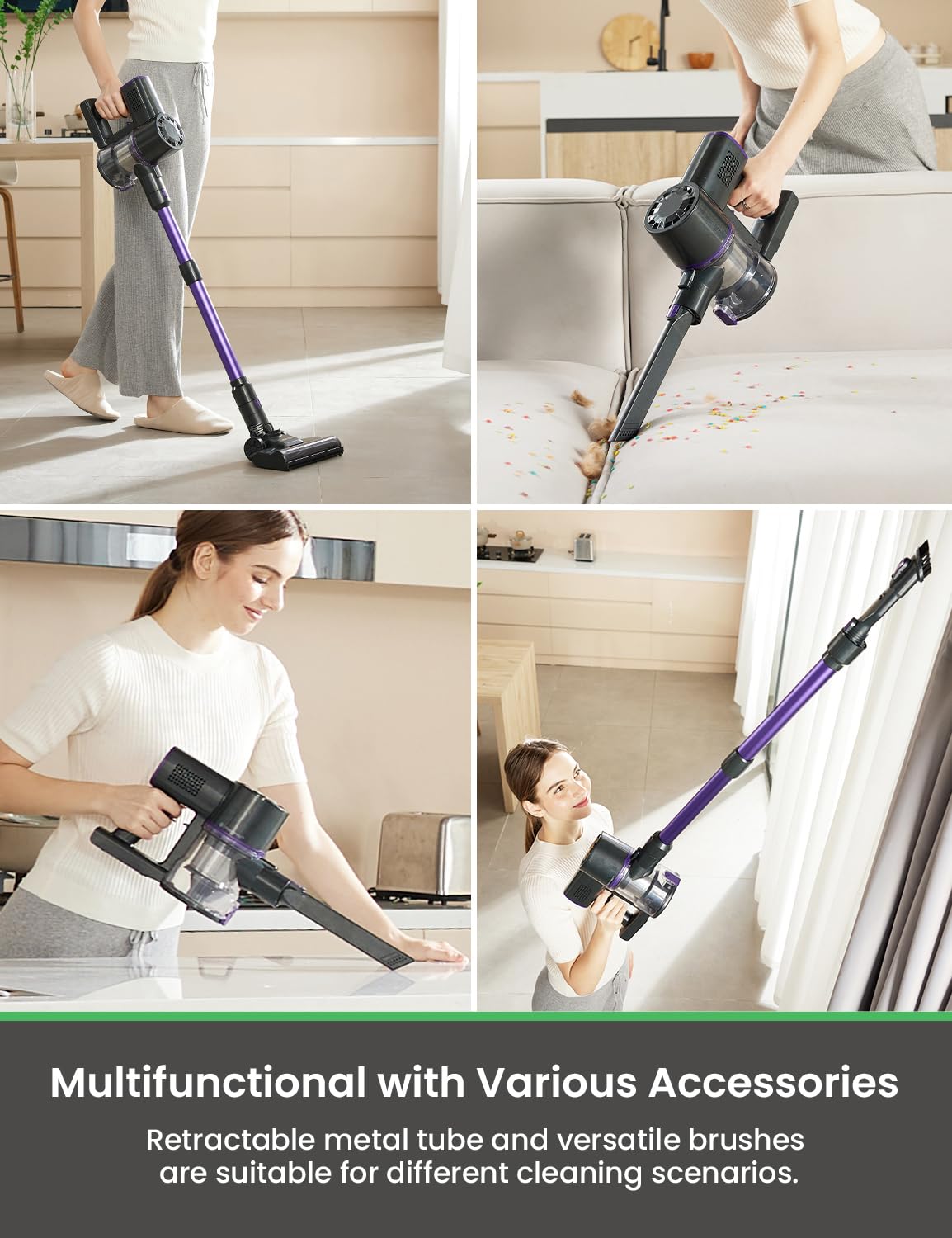 V8PRO Cordless Vacuum Cleaner - 25KPa Powerful Suction, Self-Standing Stick Vacuum with 35Min Runtime, 6-in-1 Lightweight for Hardwood Floors, Carpets & Pet Hair (Purple) - Perfect for Quick Home Cleaning & Pet Owners