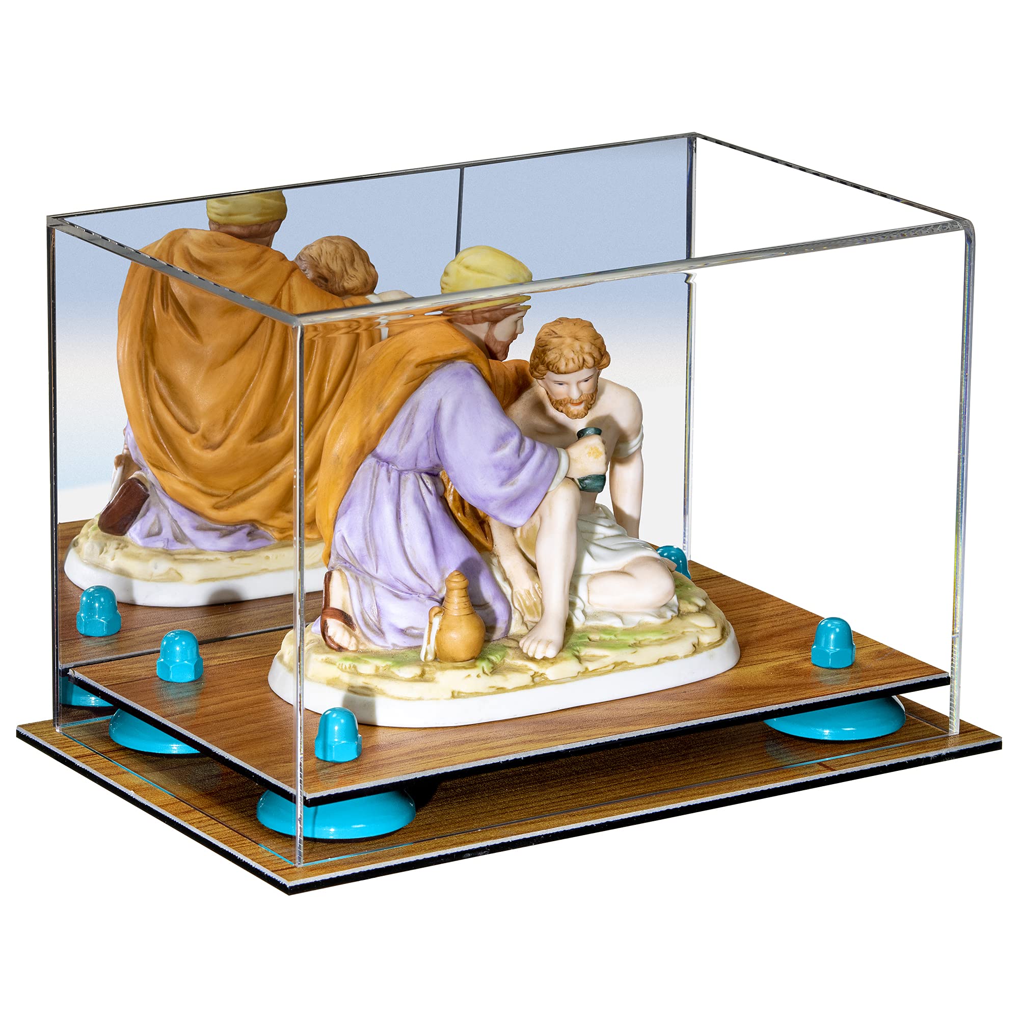 Acrylic Mirrored Display Case with Light Blue Risers & Wood Base - 9.5