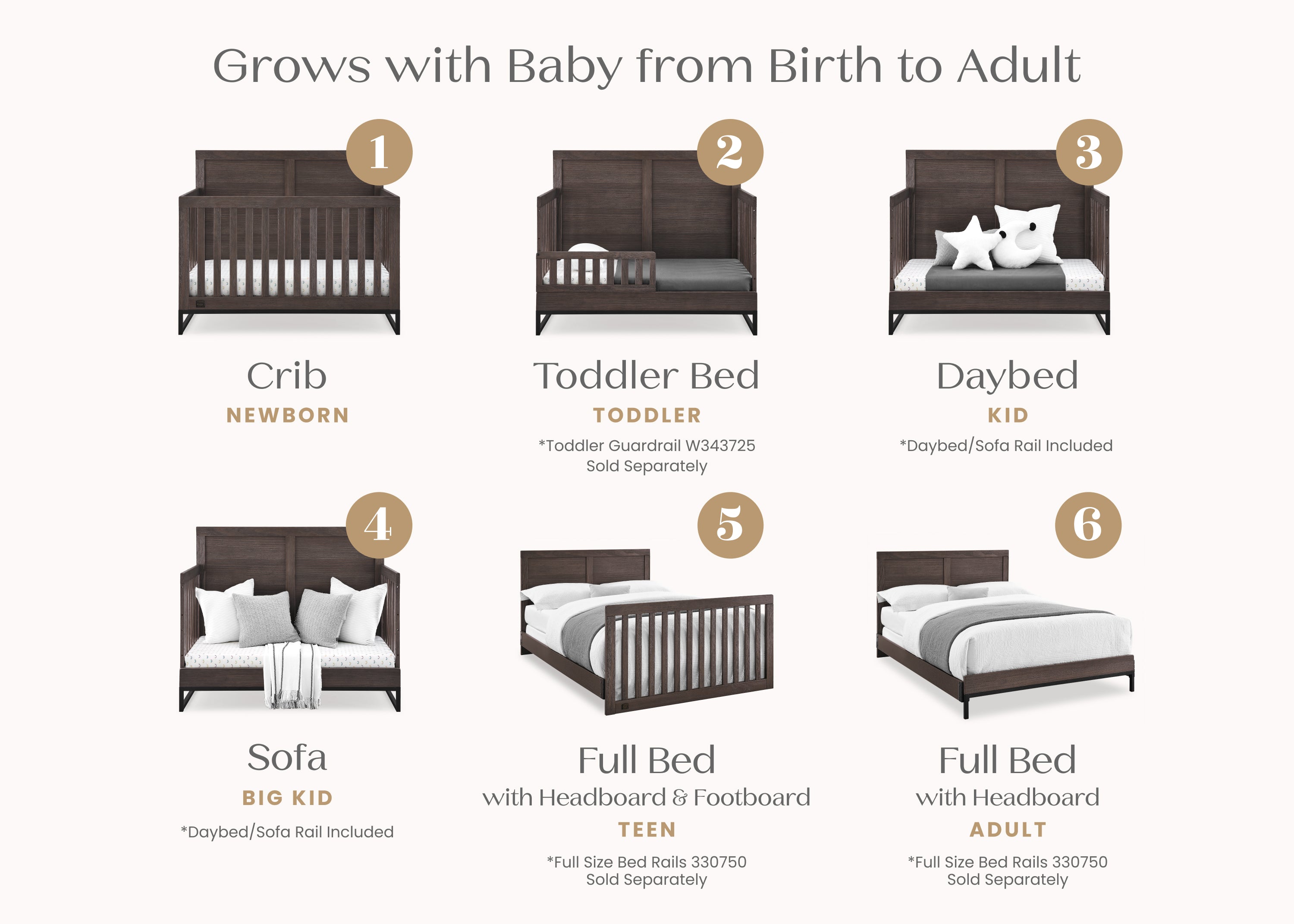 Foundry 6-in-1 Convertible Baby Crib - Toddler Bed & Daybed with Adjustable Mattress Height | Nursery Furniture for Boys & Girls | Perfect for Small Spaces & Growing Families
