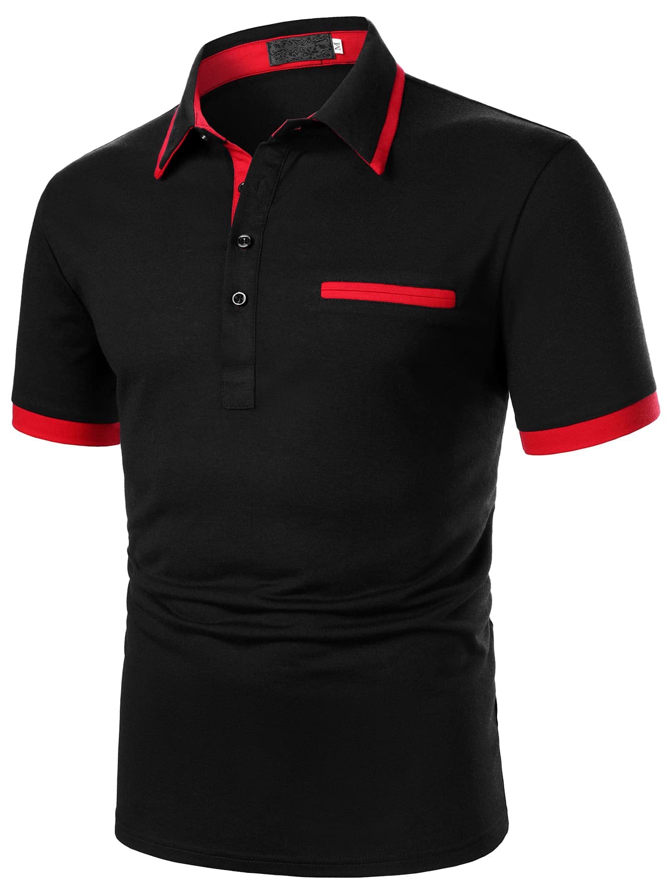 Floerns Men's Casual Short Sleeve Polo Shirt with Contrast Collar & Half Placket - Breathable Cotton T-Shirt for Work, Golf, and Everyday Wear