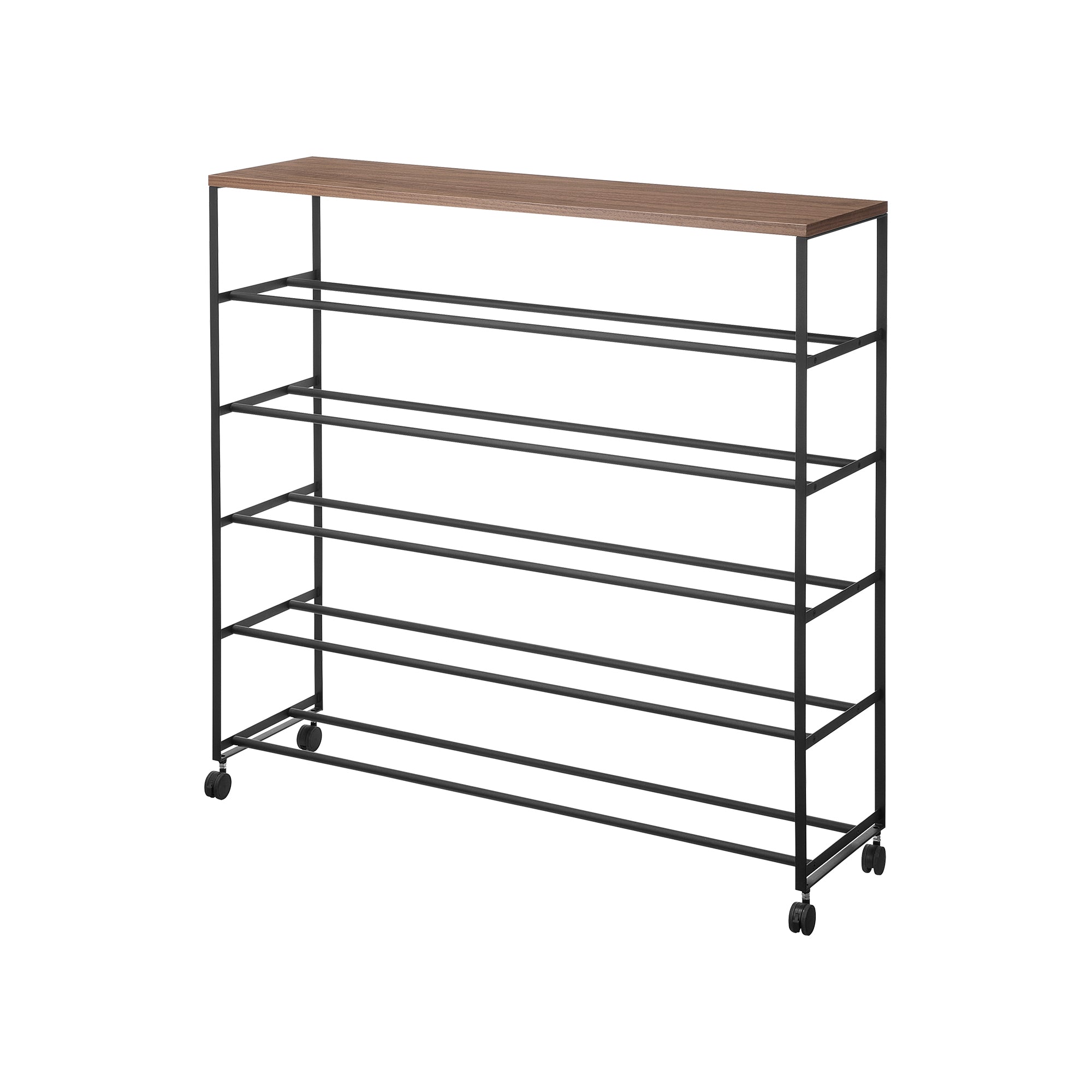 5-Tier Rolling Shoe Rack with Steel Frame and Wooden Shelves - Space Saving Storage Organizer for Closet, Entryway, or Bedroom