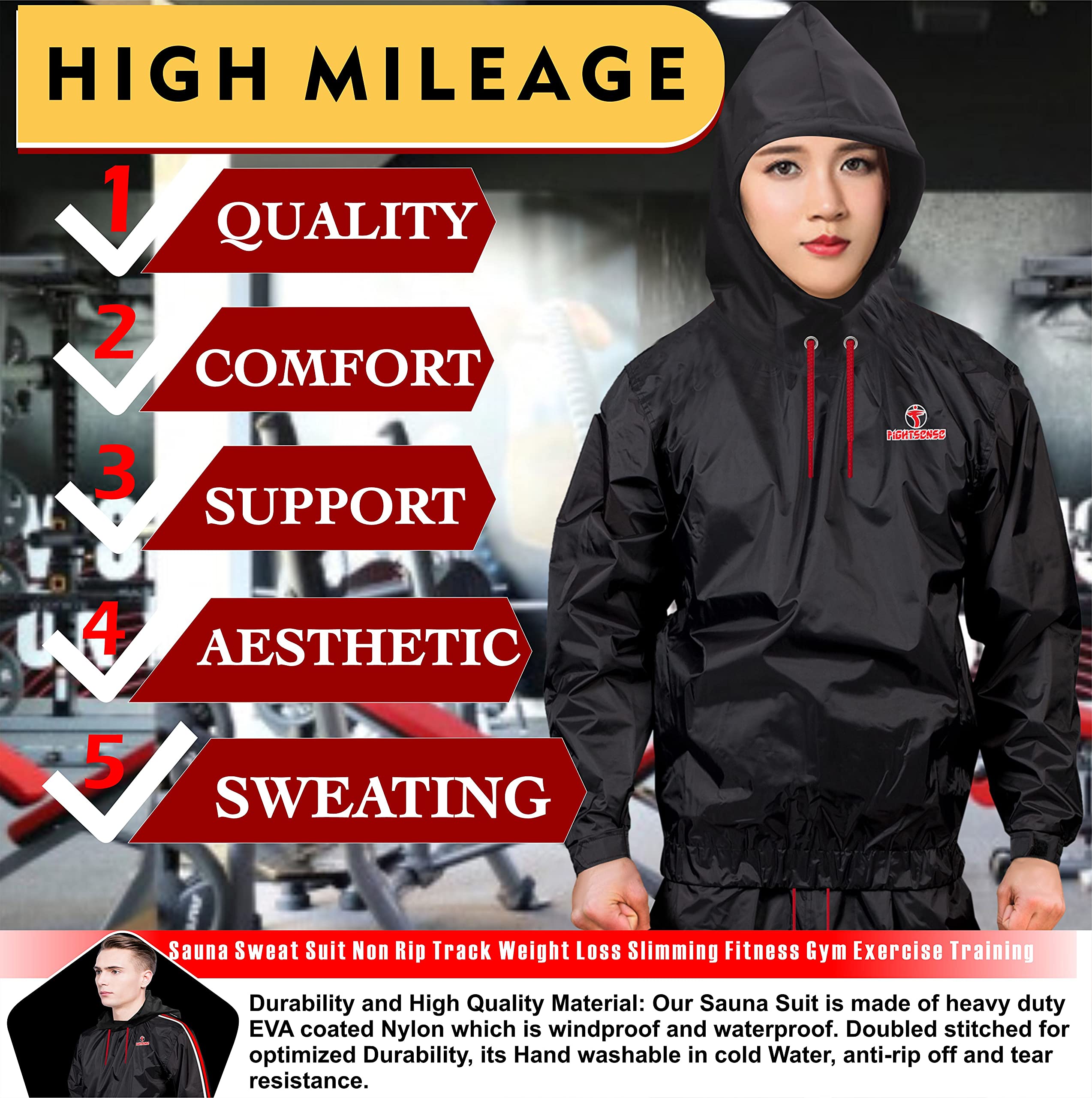 FIGHTSENSE Sauna Suit for Men & Women - Waterproof Sweat Suit for Weight Loss, Anti-Rip Workout Gear for Sports, Running, Boxing & Fitness - Ideal for Gym, Home Exercise & MMA Training