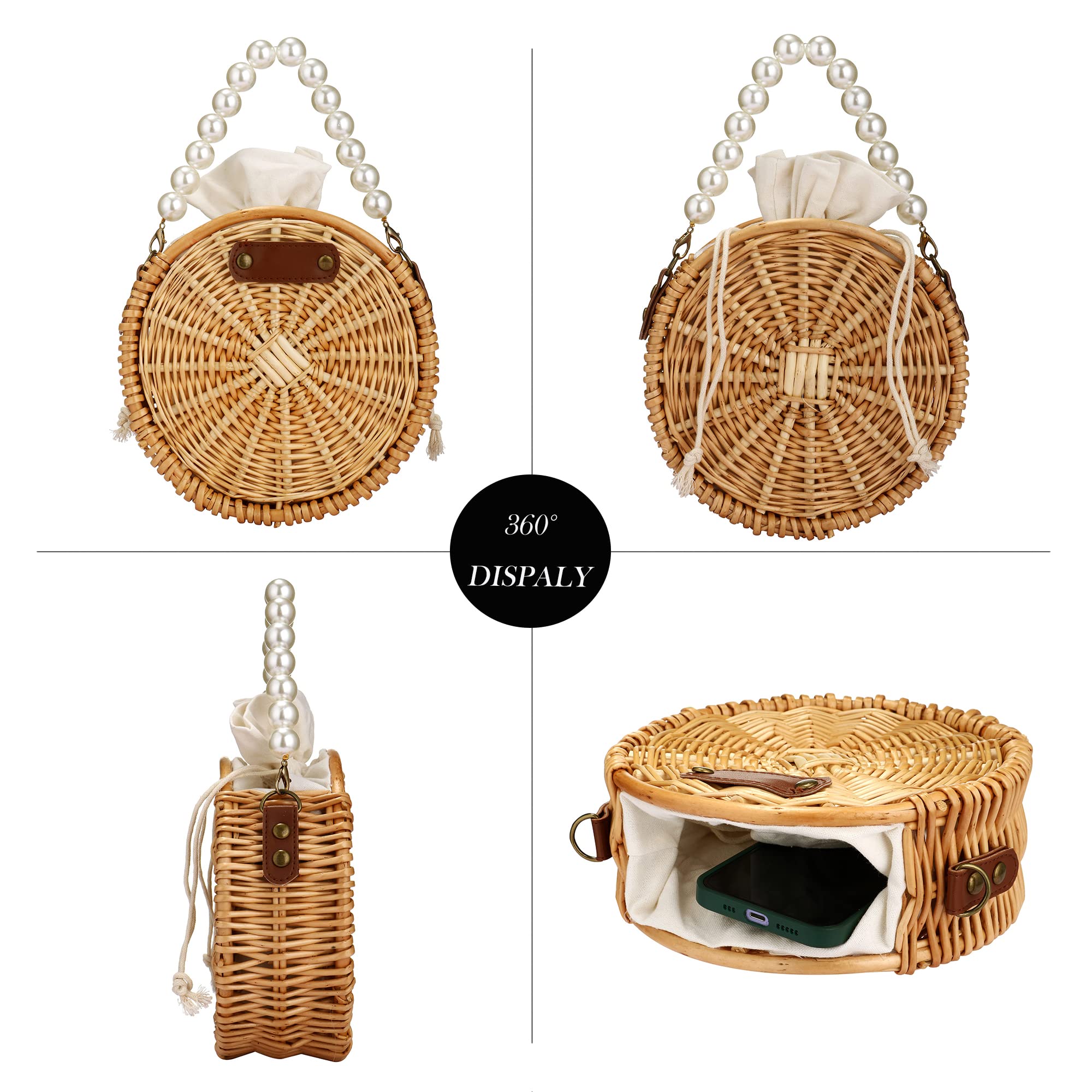 Stylish Women's Crossbody Straw Bag - Lightweight Beach Purse with Pearl Accents, Retro Summer Shoulder Bag for Travel, Shopping & Outdoor Activities
