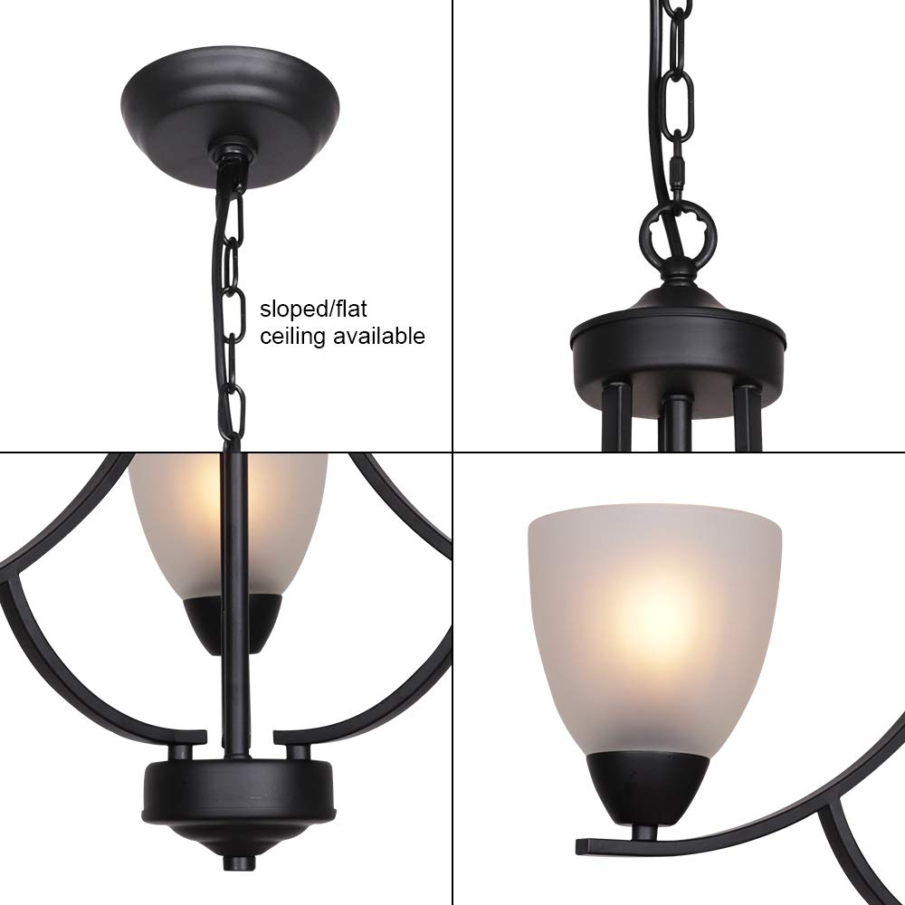 VINLUZ 3-Light Black Rustic Chandelier with Alabaster Glass Shades - Mid Century Modern Ceiling Pendant Lighting Fixture for Bedroom, Dining Room, Foyer & Living Room | Perfect for Farmhouse, Industrial & Contemporary Home Decor