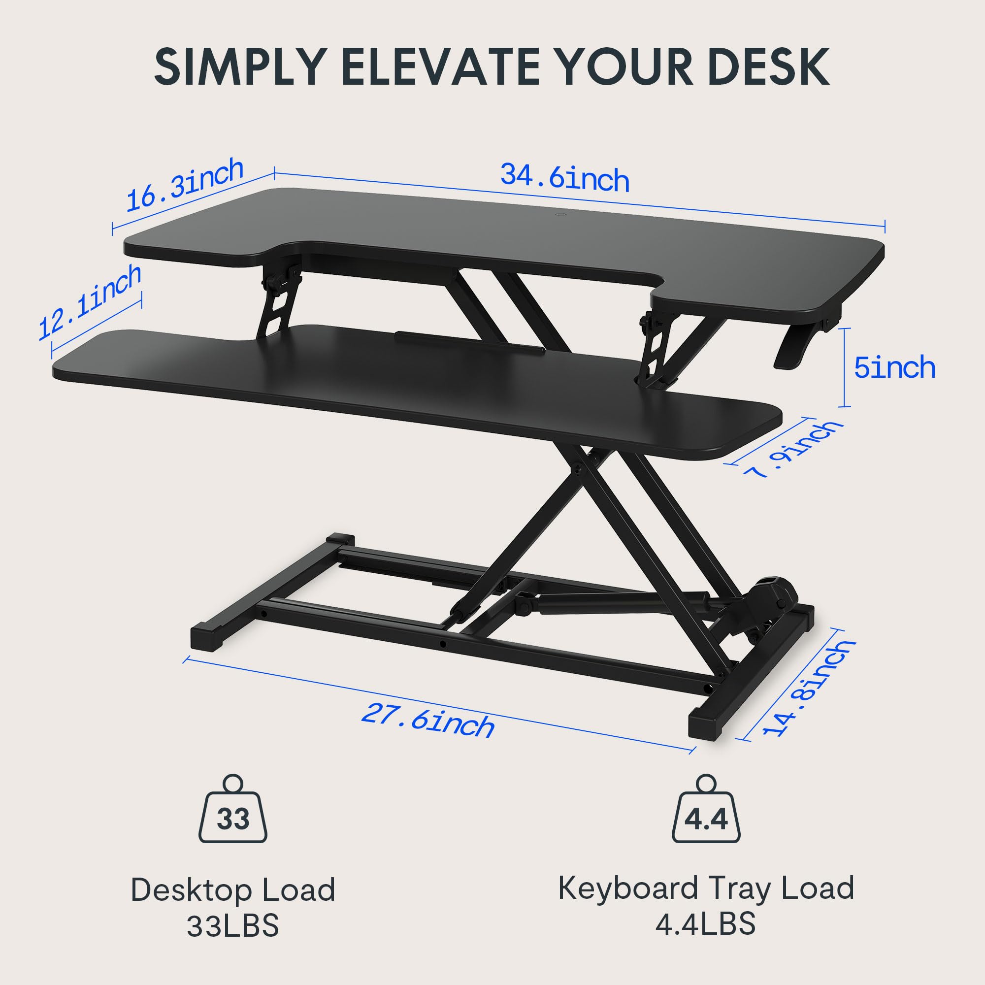 FLEXISPOT 35 Inch Standing Desk Converter - Height Adjustable Sit Stand Desk Riser with Keyboard Tray, 2-Tier Desktop Workstation for Home & Office (Black) | Perfect for Ergonomics, Computer Work & Small Spaces