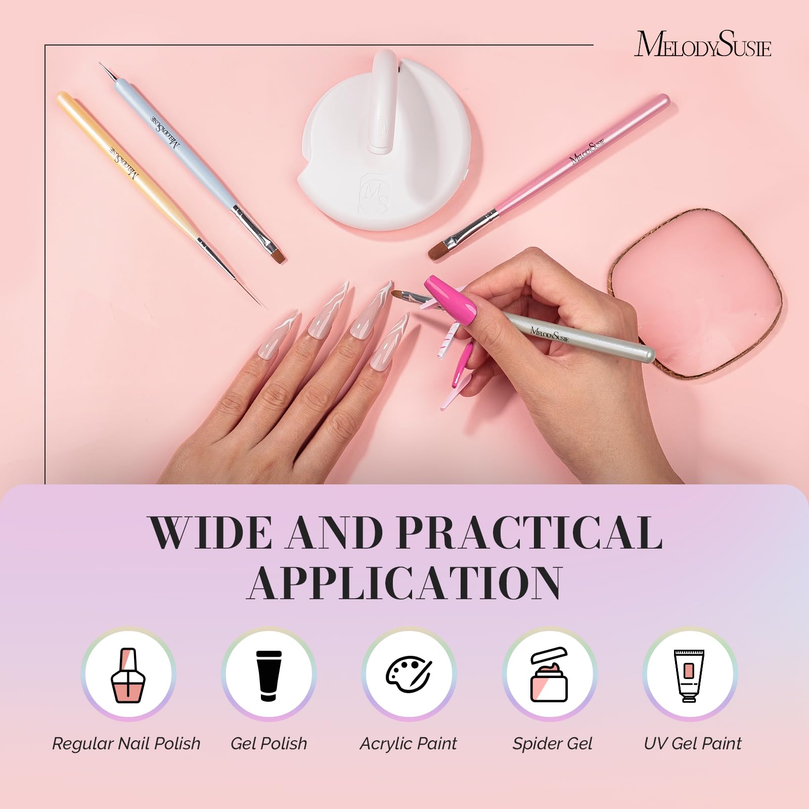 MelodySusie 6pcs Nail Art Brushes Set for DIY Salon & Home Use