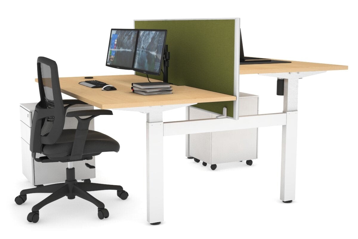 Adjustable Height 2-Person H Bench Workstation - White Frame (1400L x 800W) with Cable Management | Ergonomic Office Desk for Home & Workspace