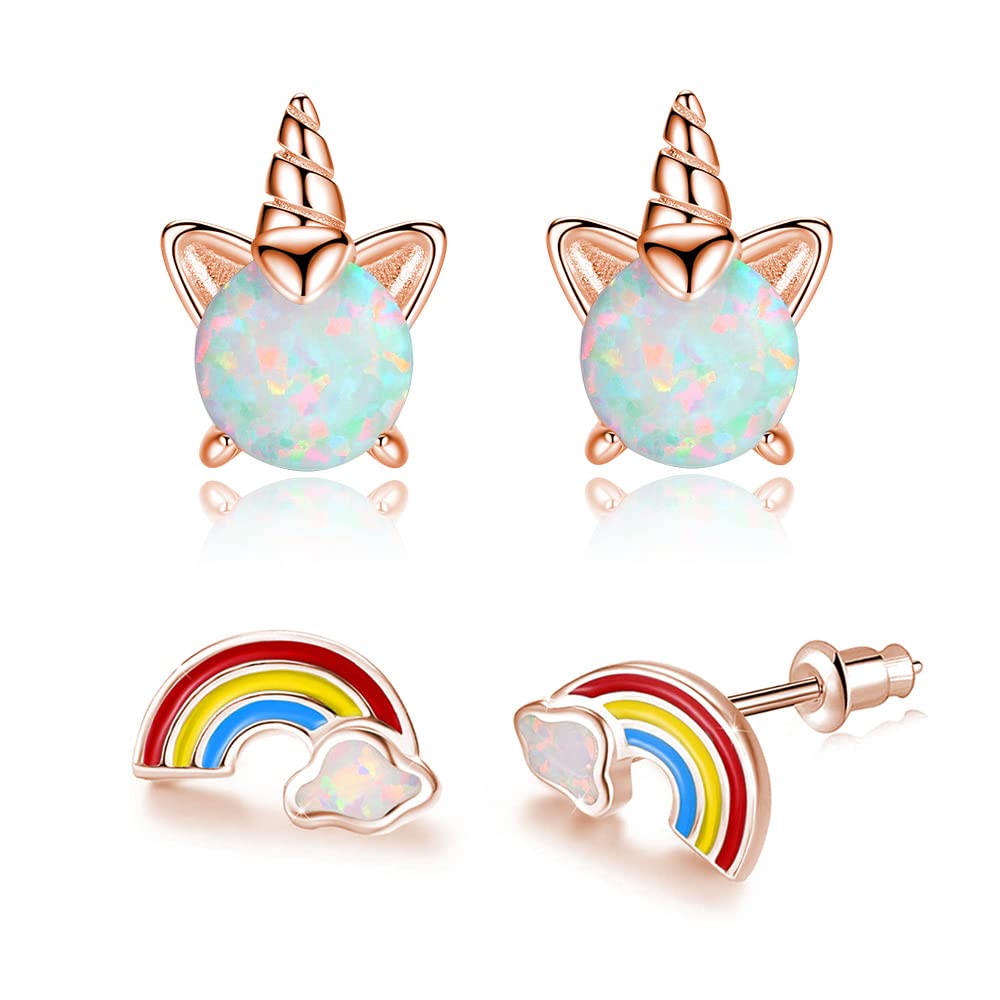 14K Rose Gold Plated Opal Stud Earrings for Women - Hypoallergenic Cute Animal Jewelry Gift for Girls | Perfect for Everyday Wear, Parties & Special Occasions