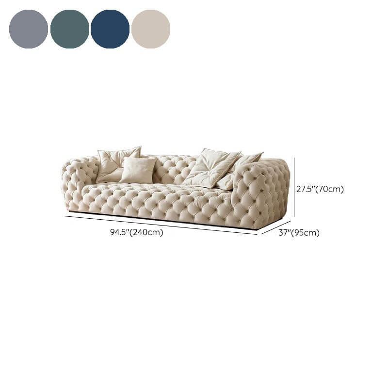 Light Blue, Olive Green, Off White Sofa Couch with 3 Pillows & Concealed Support - Modern Living Room Furniture for Small Spaces & Apartments