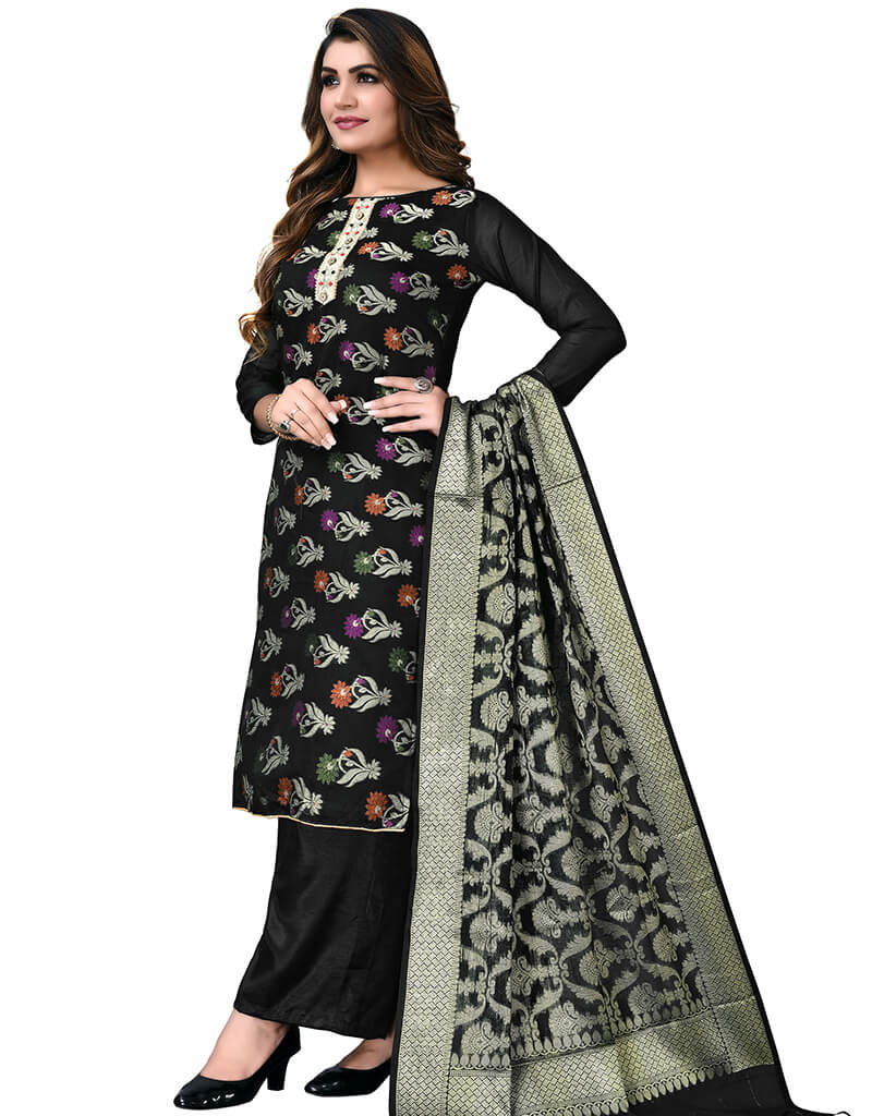 Elegant Black Banarasi Jacquard Palazzo Salwar Suits for Women - Traditional Indian Ethnic Wear for Weddings, Festivals & Special Occasions