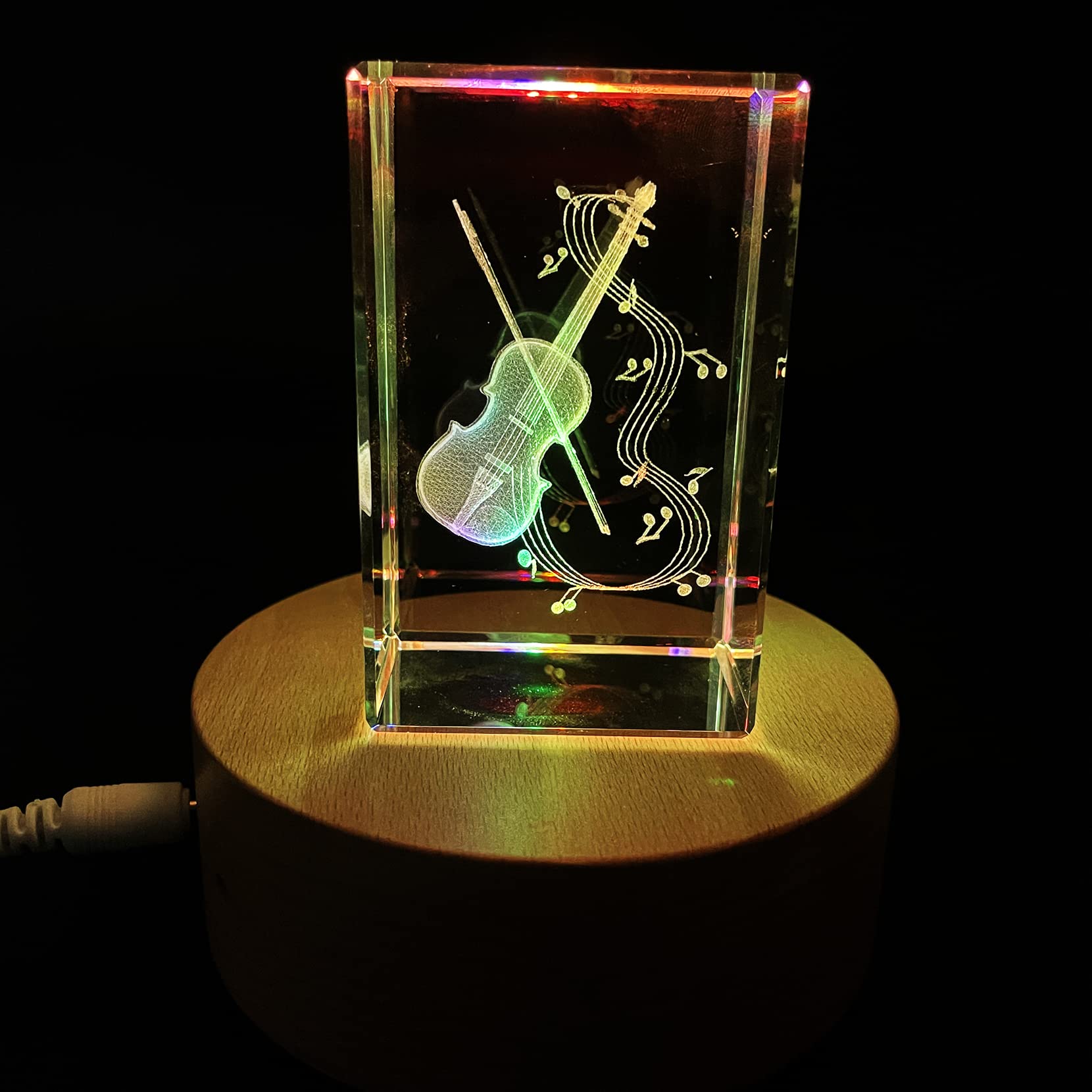 XINDAM 3D Violin Paperweight - Laser Engraved Crystal Glass Cube Music Gift for Graduation, Christmas, Birthday & Valentine's Day - Perfect for Office Desk Decor, Music Lover Present & Home Decoration