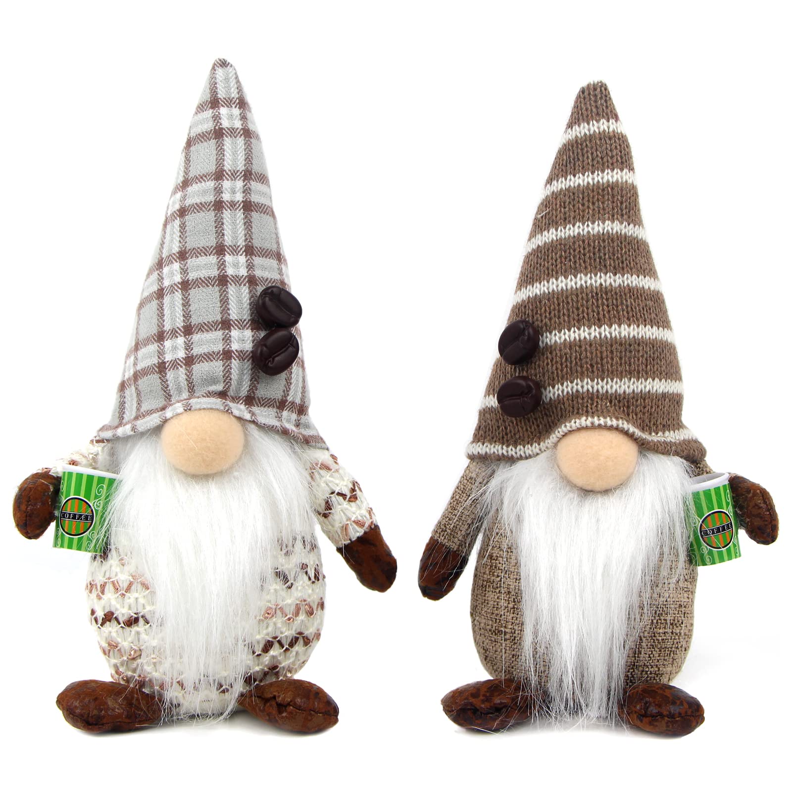 Mrlikale 2PCS Handmade Coffee Gnomes Plush Dolls - Brown Elf Dwarf Collectible Figurines for Coffee Table & Bar Decor, Perfect for Home, Office, and Gift Giving